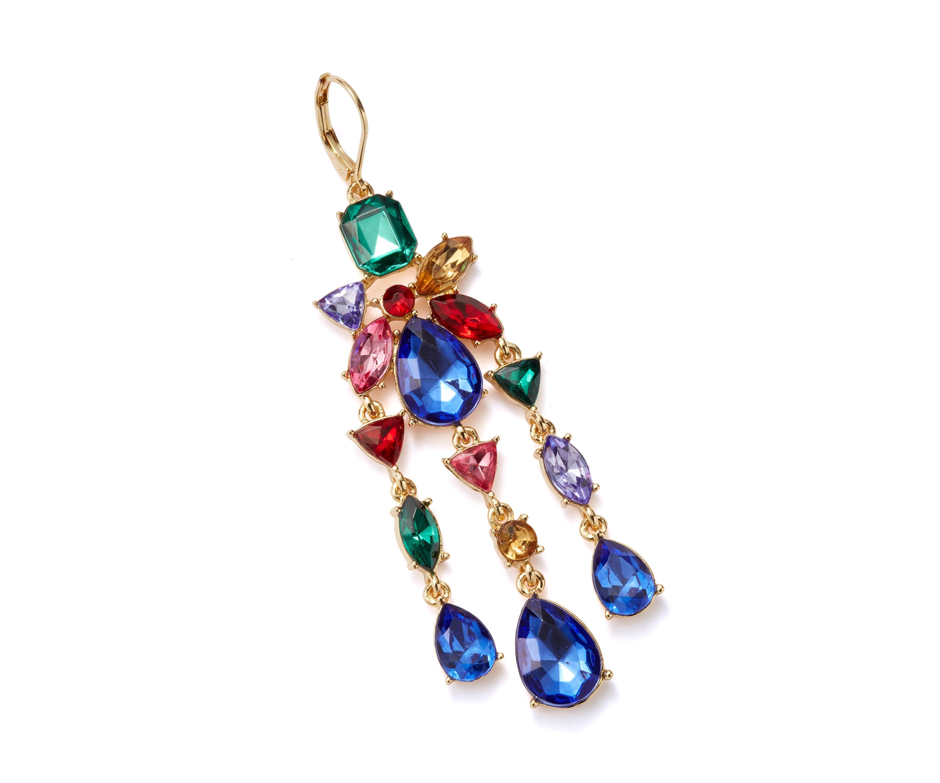 Gold Tone Mix Stone Lever Back Chandelier Earrings
