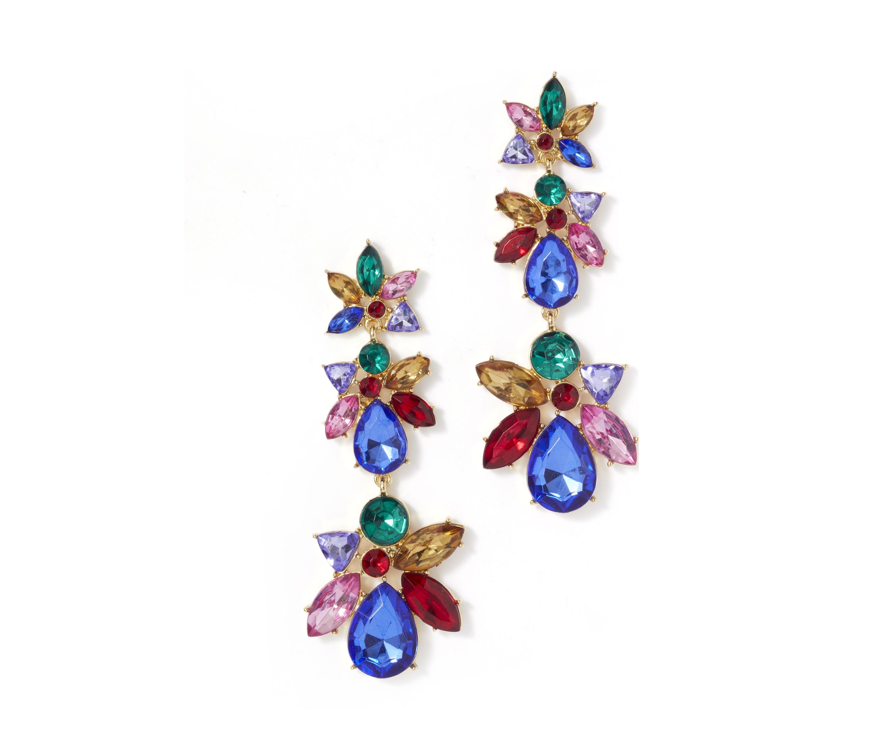 Gold Tone Mix Stone Statement Earrings