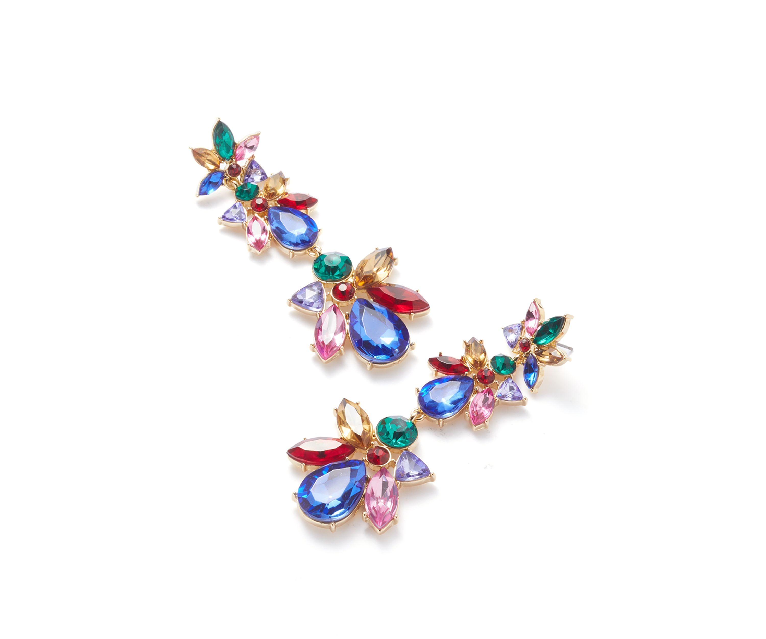 Gold Tone Mix Stone Statement Earrings