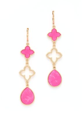 Crown & Ivy Gold Tone Quatrefoil Linear Earrings