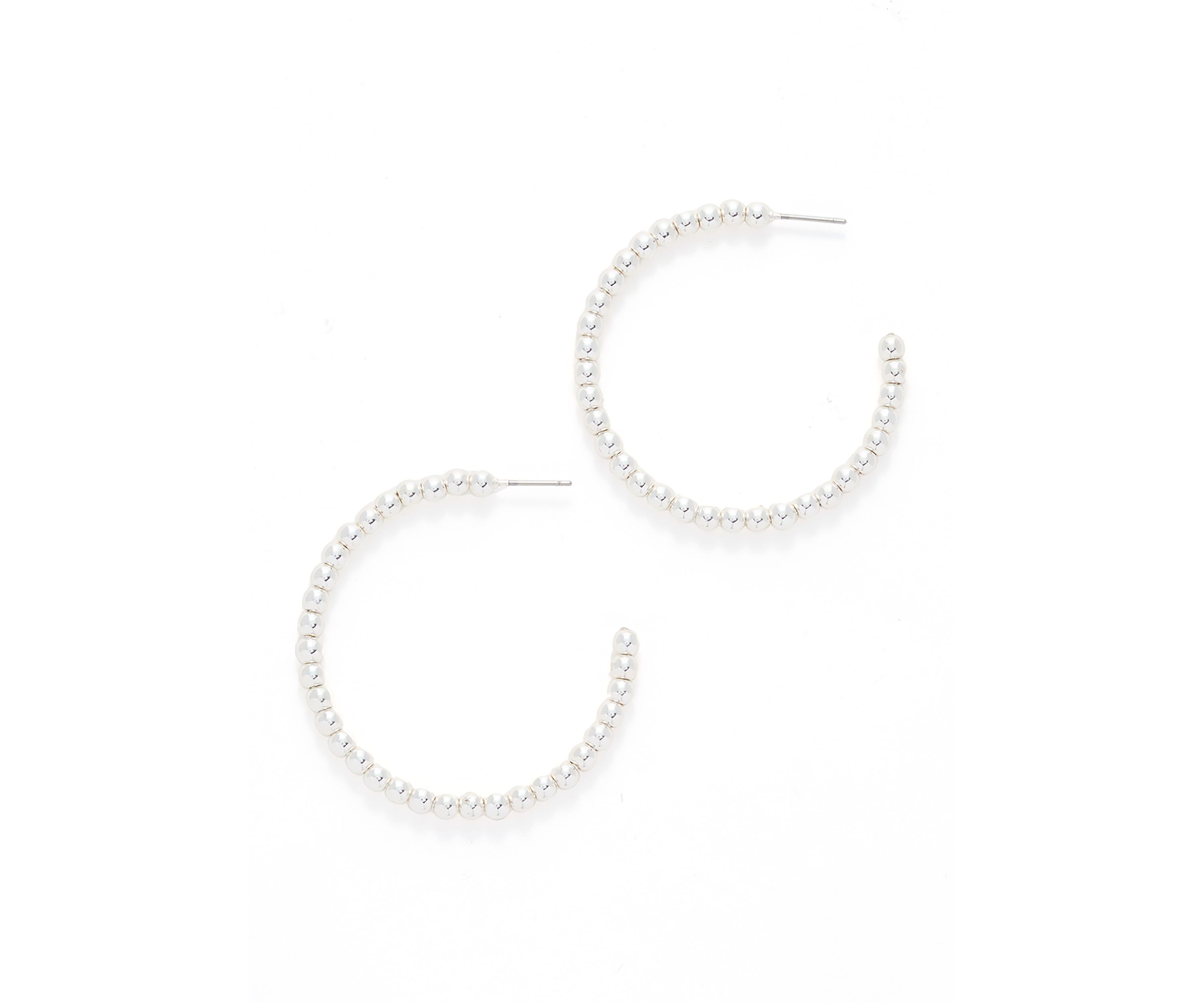 Silver Tone 50 Millimeter Bead C Hoop Earrings