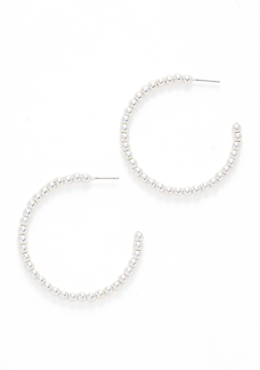 Silver Tone 50 Millimeter Bead C Hoop Earrings