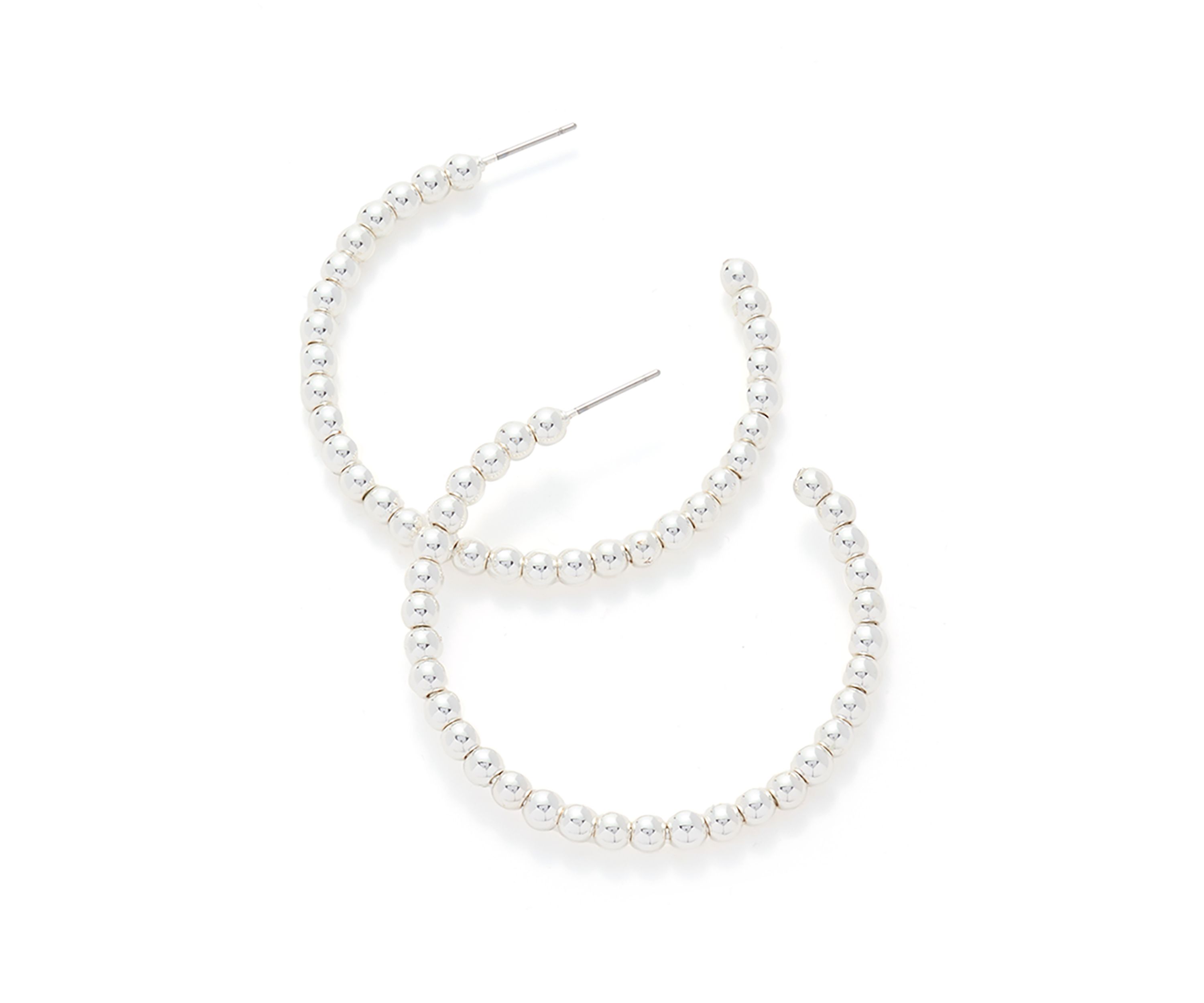 Silver Tone 50 Millimeter Bead C Hoop Earrings