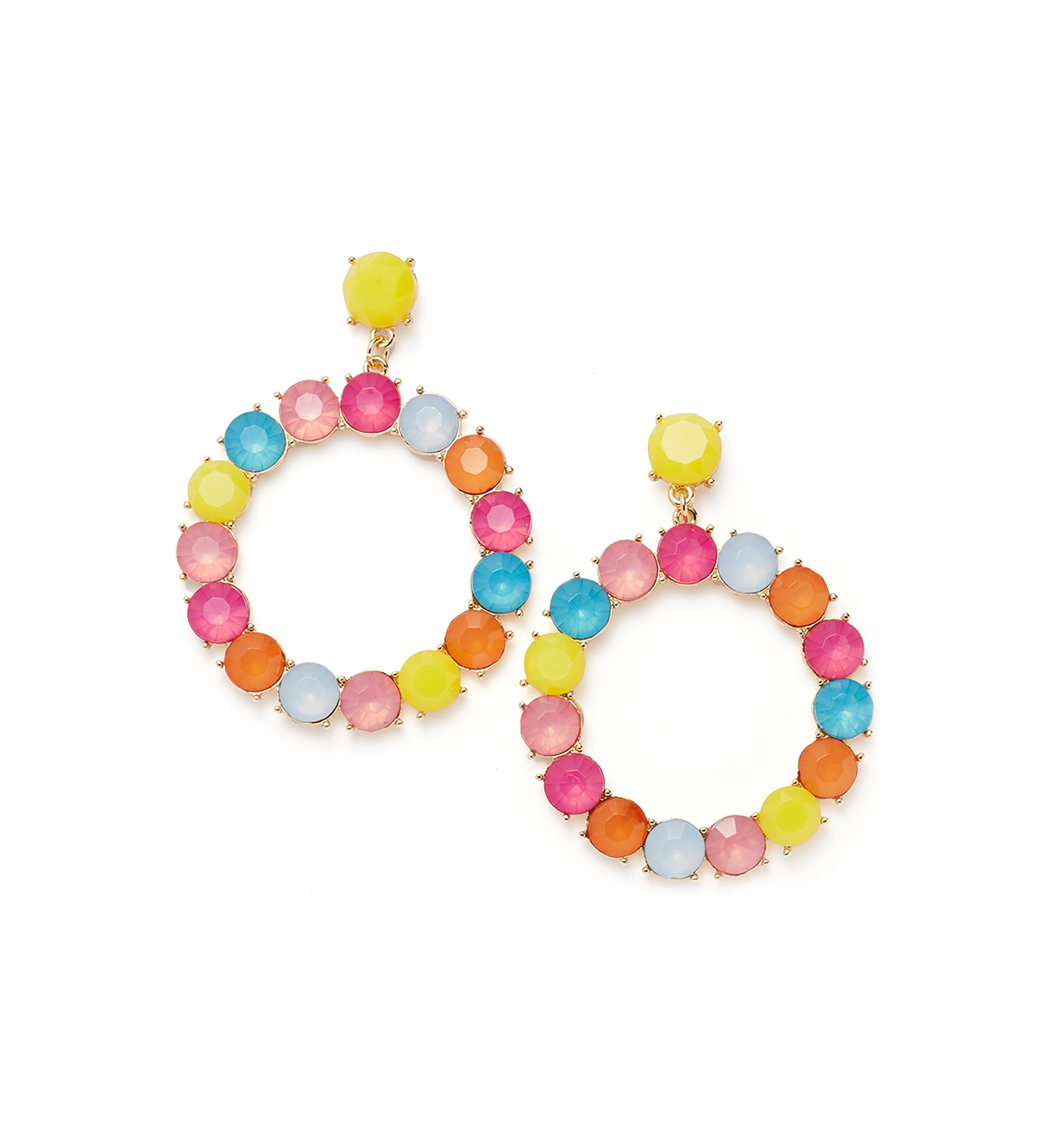 Gold Tone Multi Milky Orbital Drop Earrings