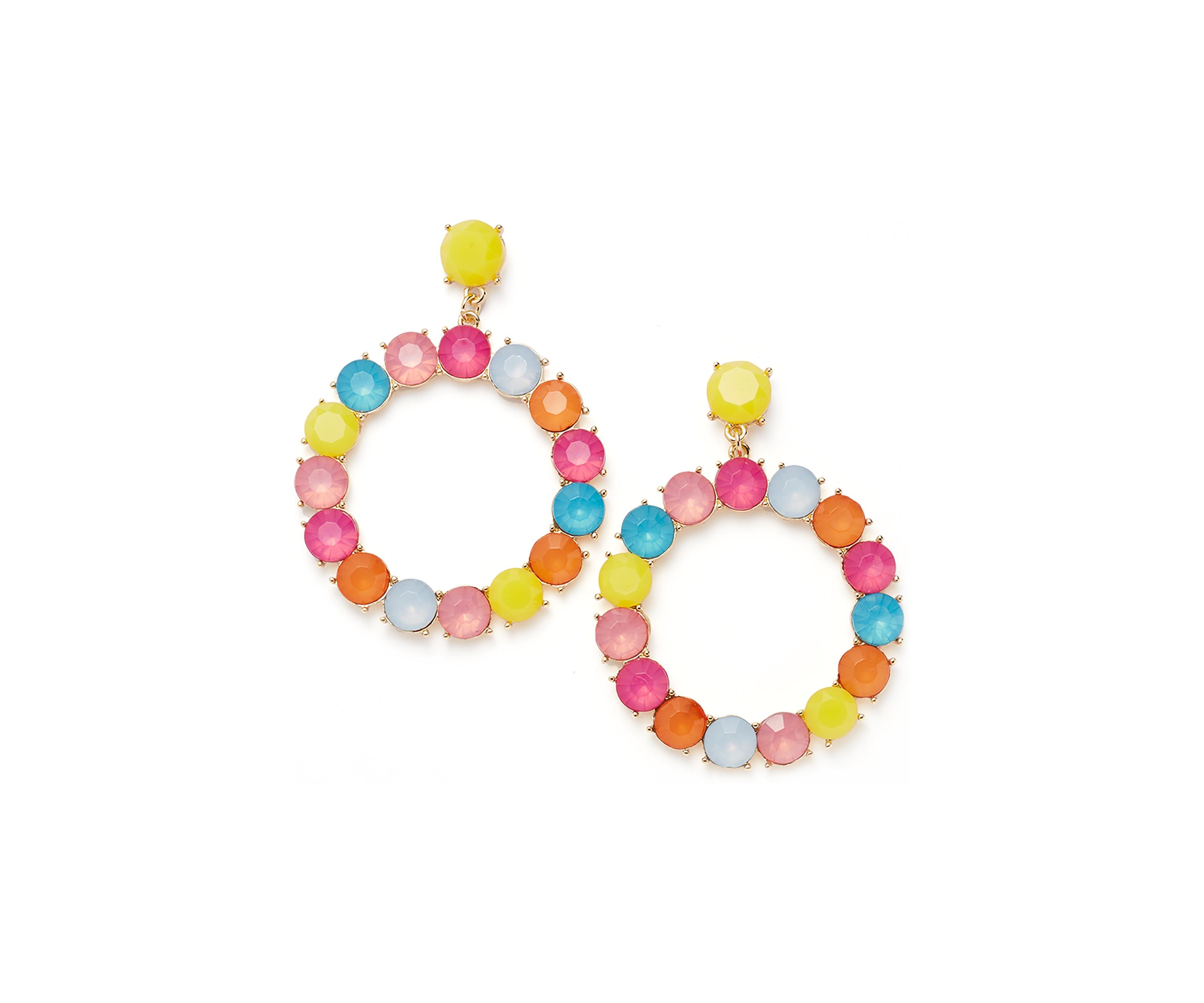 Gold Tone Multi Milky Orbital Drop Earrings