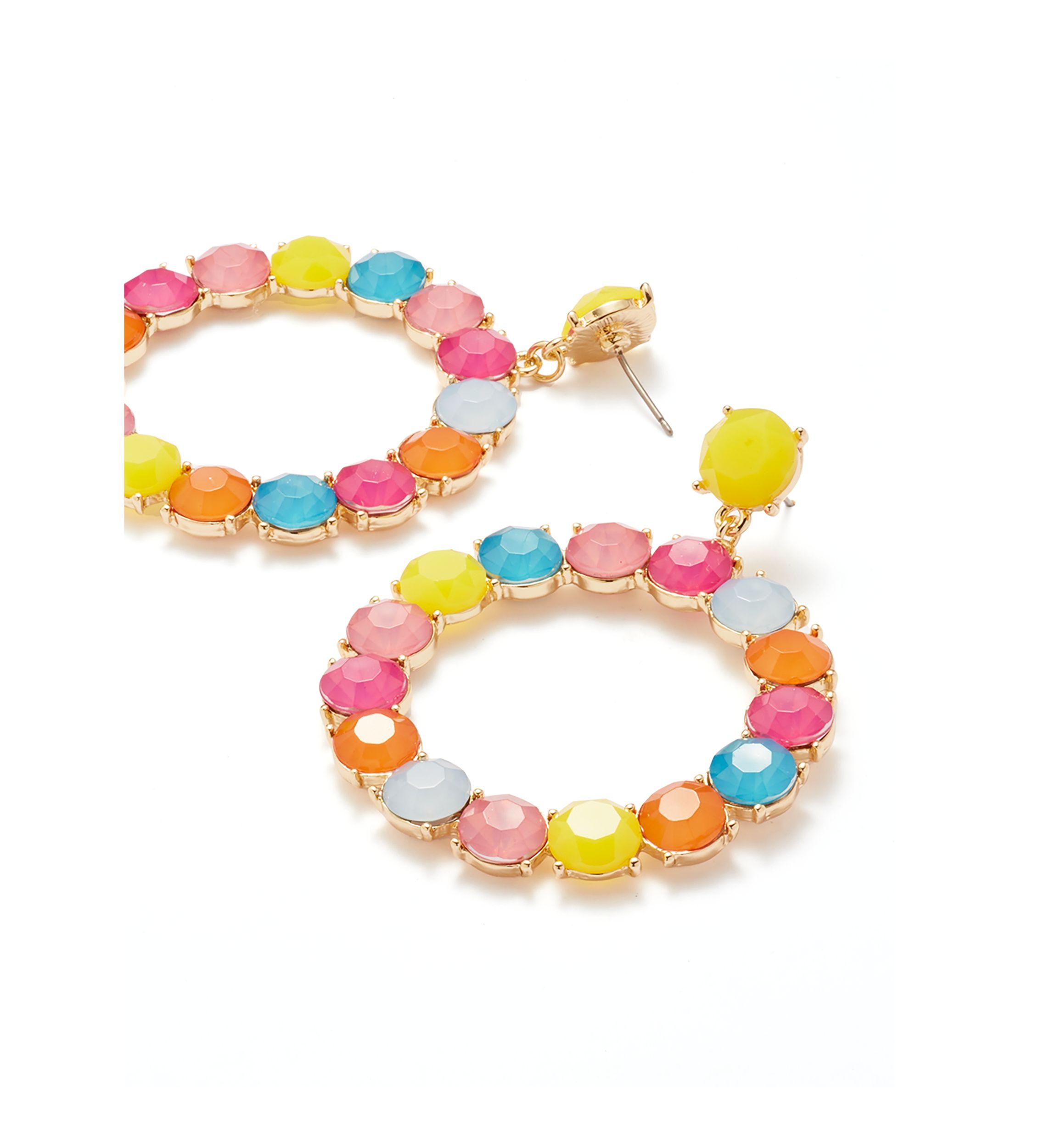 Gold Tone Multi Milky Orbital Drop Earrings