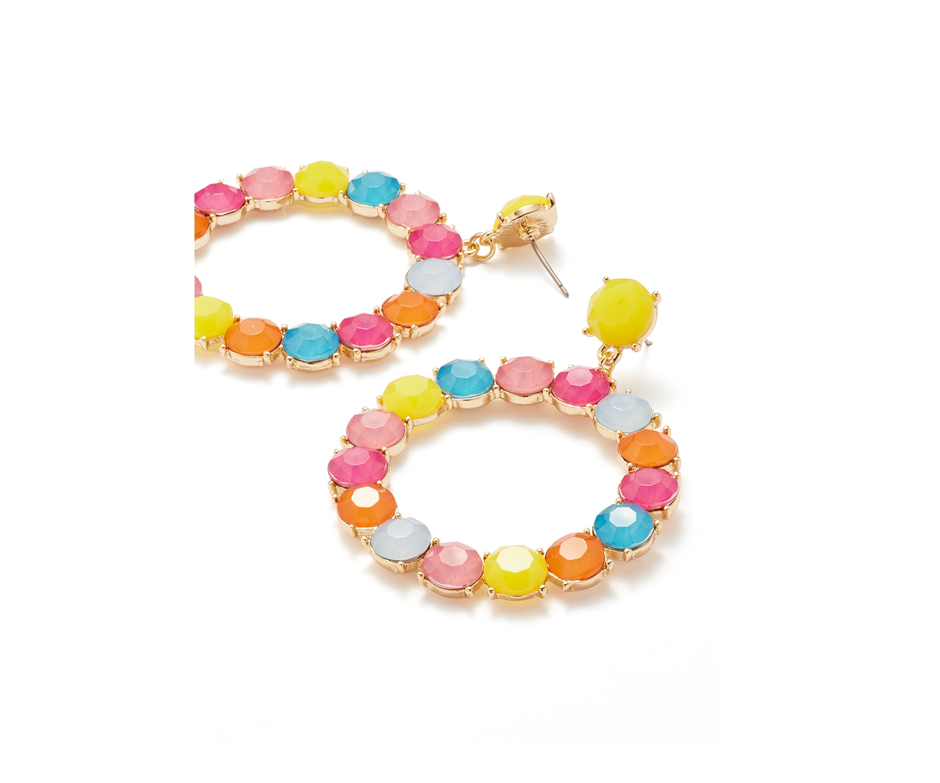Gold Tone Multi Milky Orbital Drop Earrings