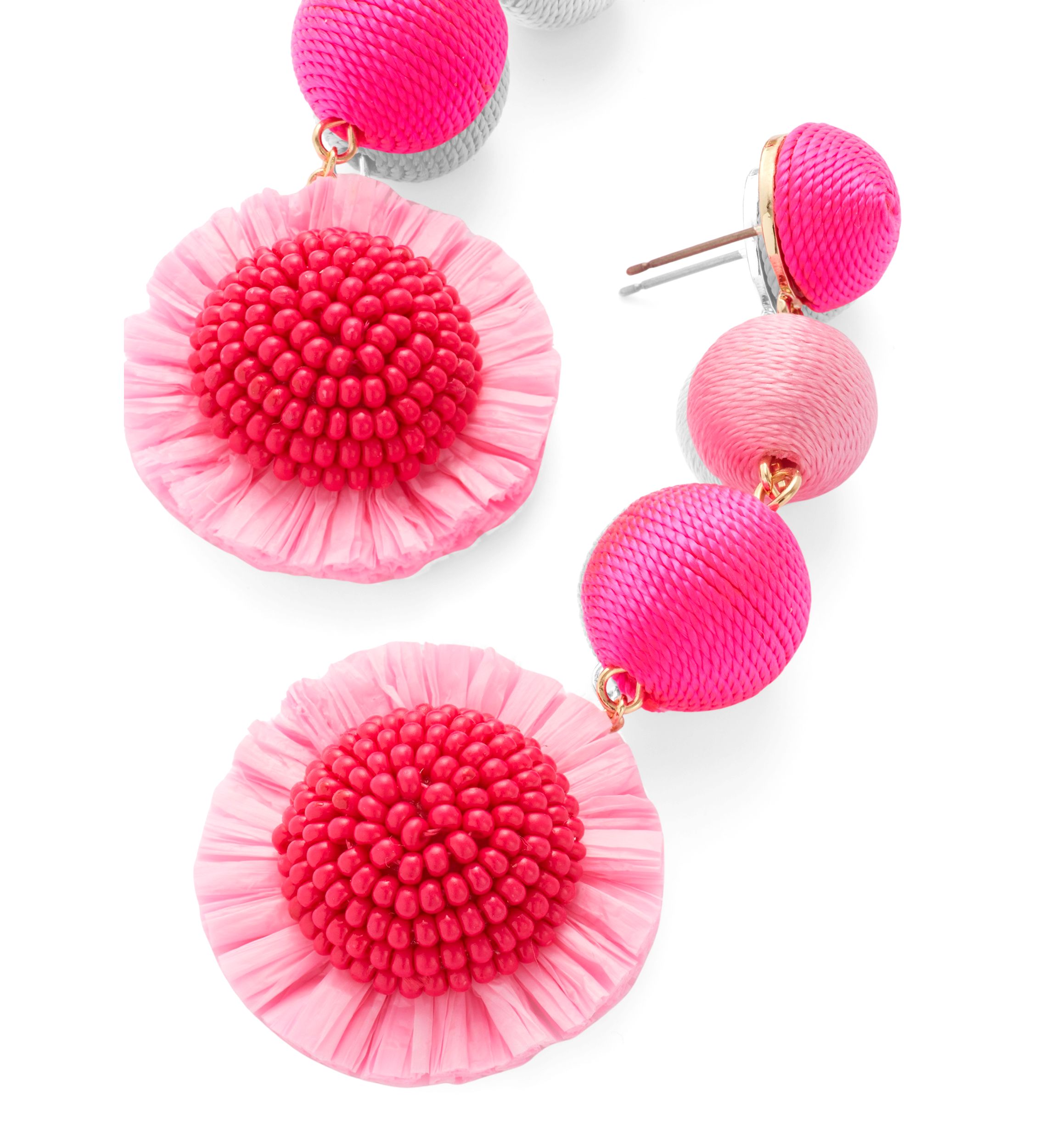 Bead and Thread Triple Drop Earrings