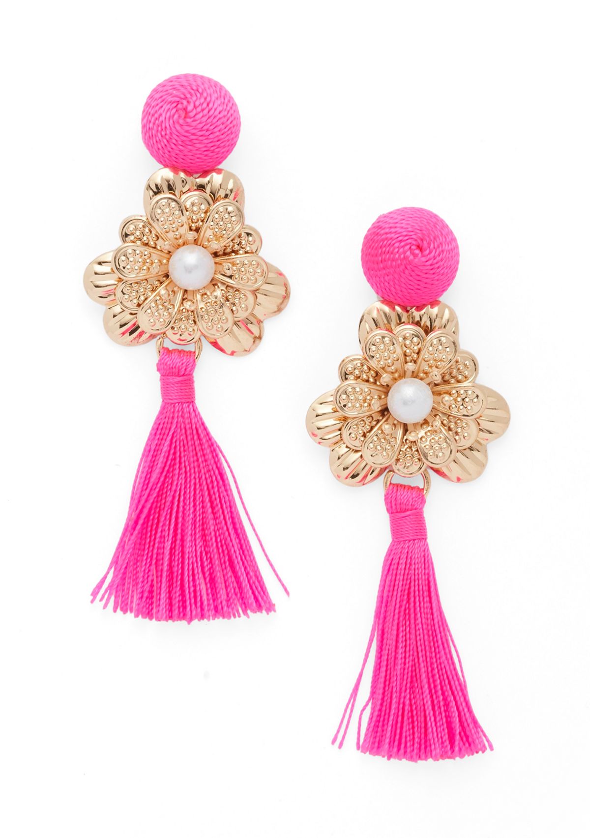 Flower Tassel Double Drop Earrings