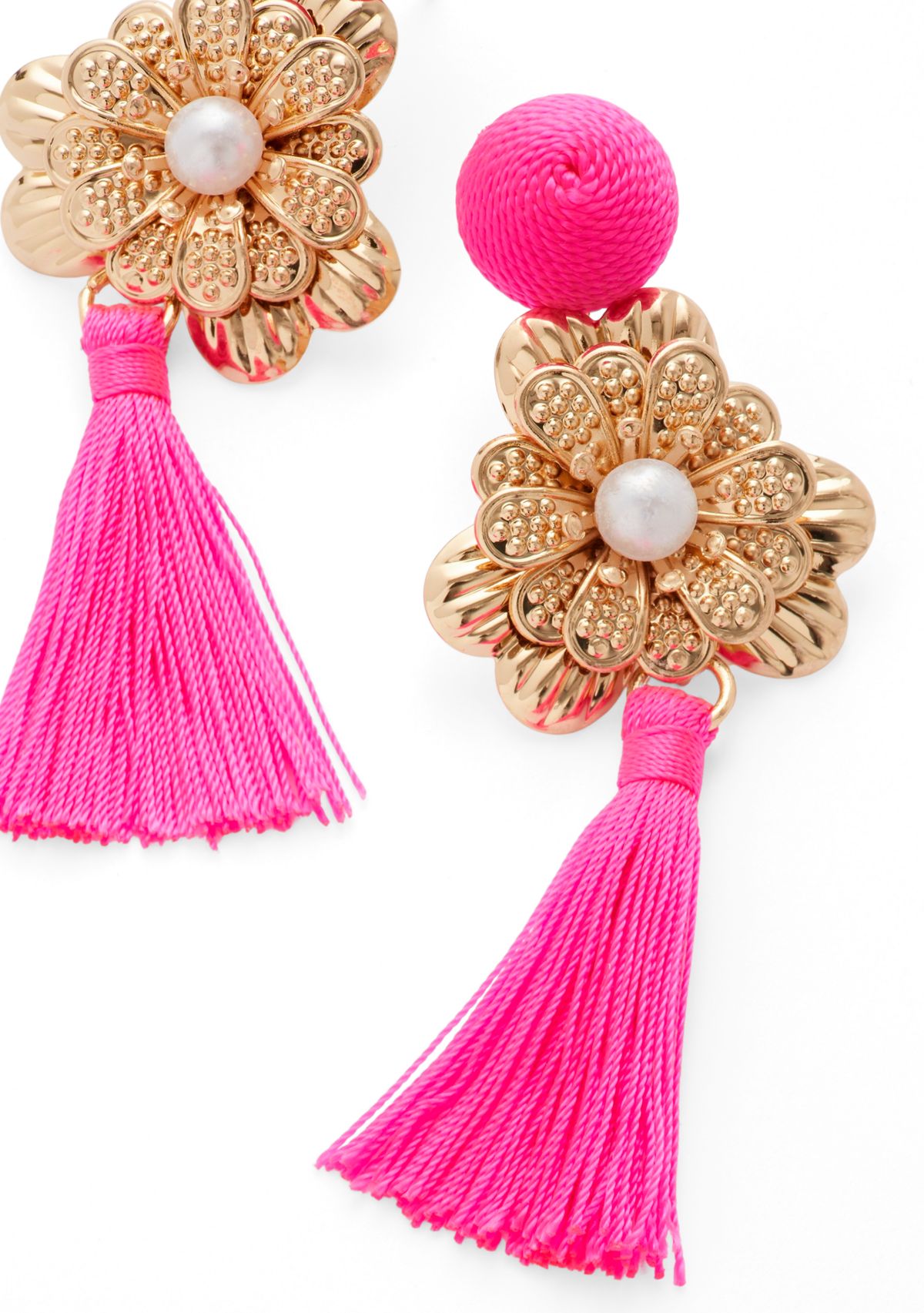 Flower Tassel Double Drop Earrings