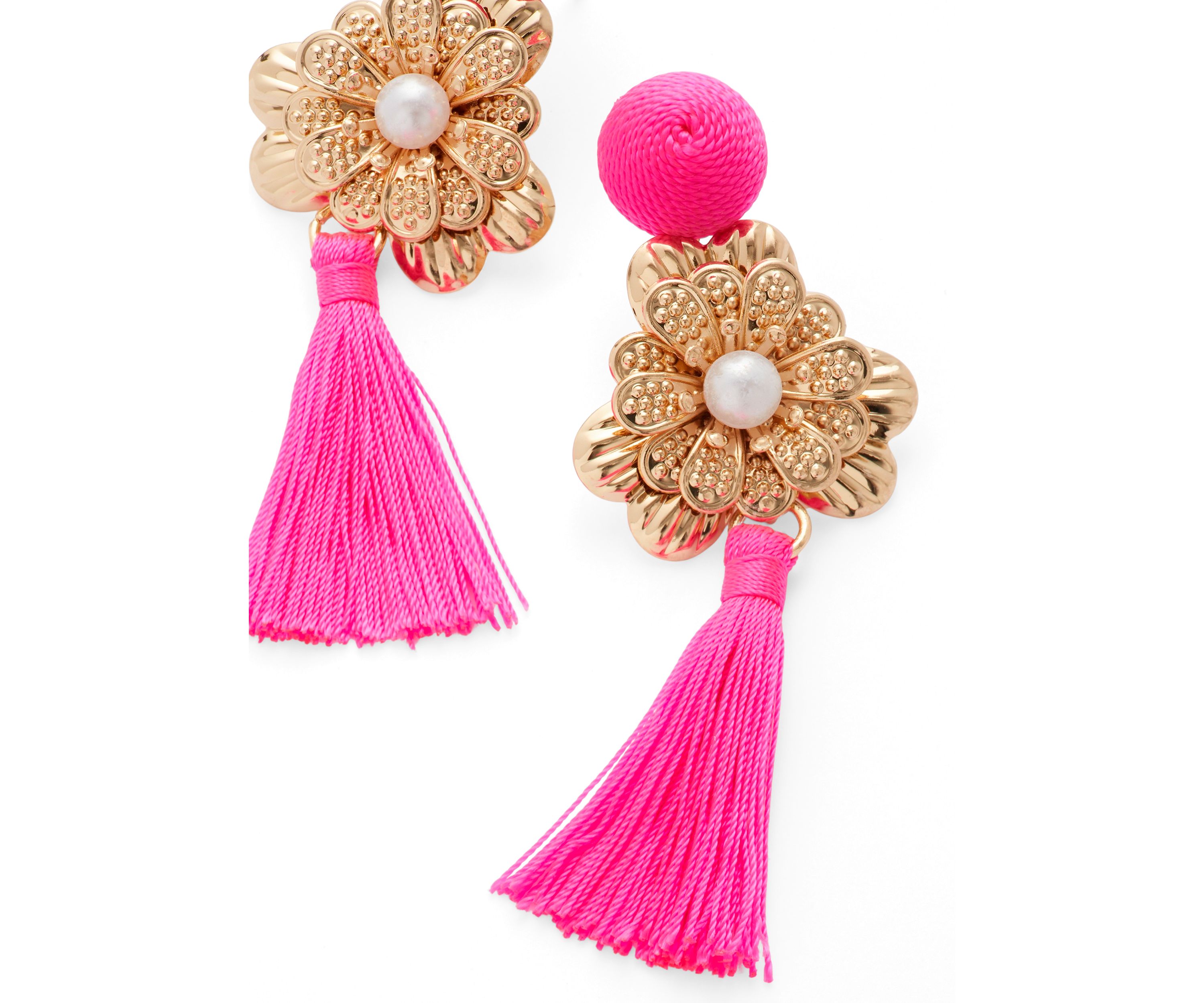 Flower Tassel Double Drop Earrings