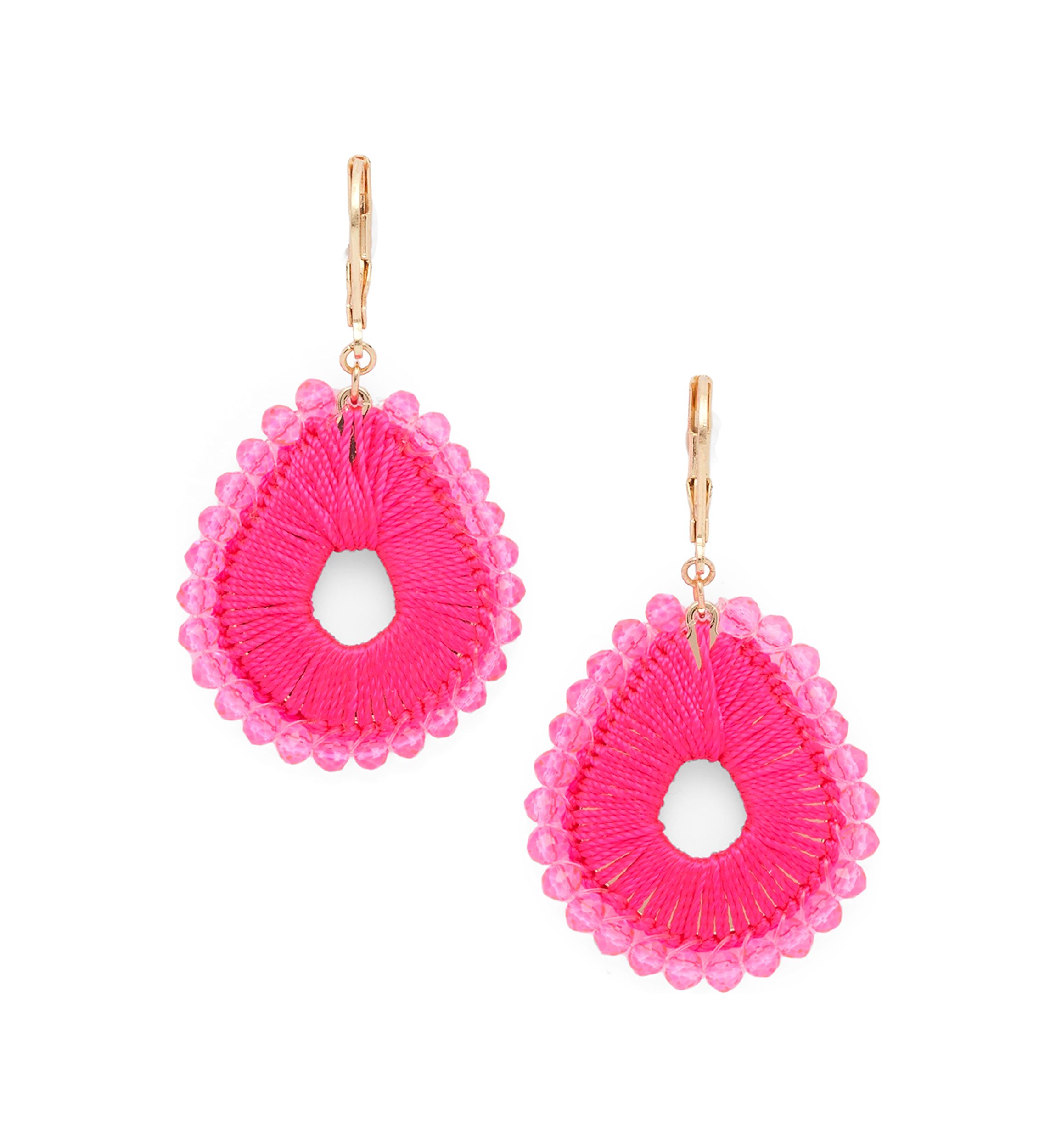 Thread Beaded Lever Back Drop Earrings