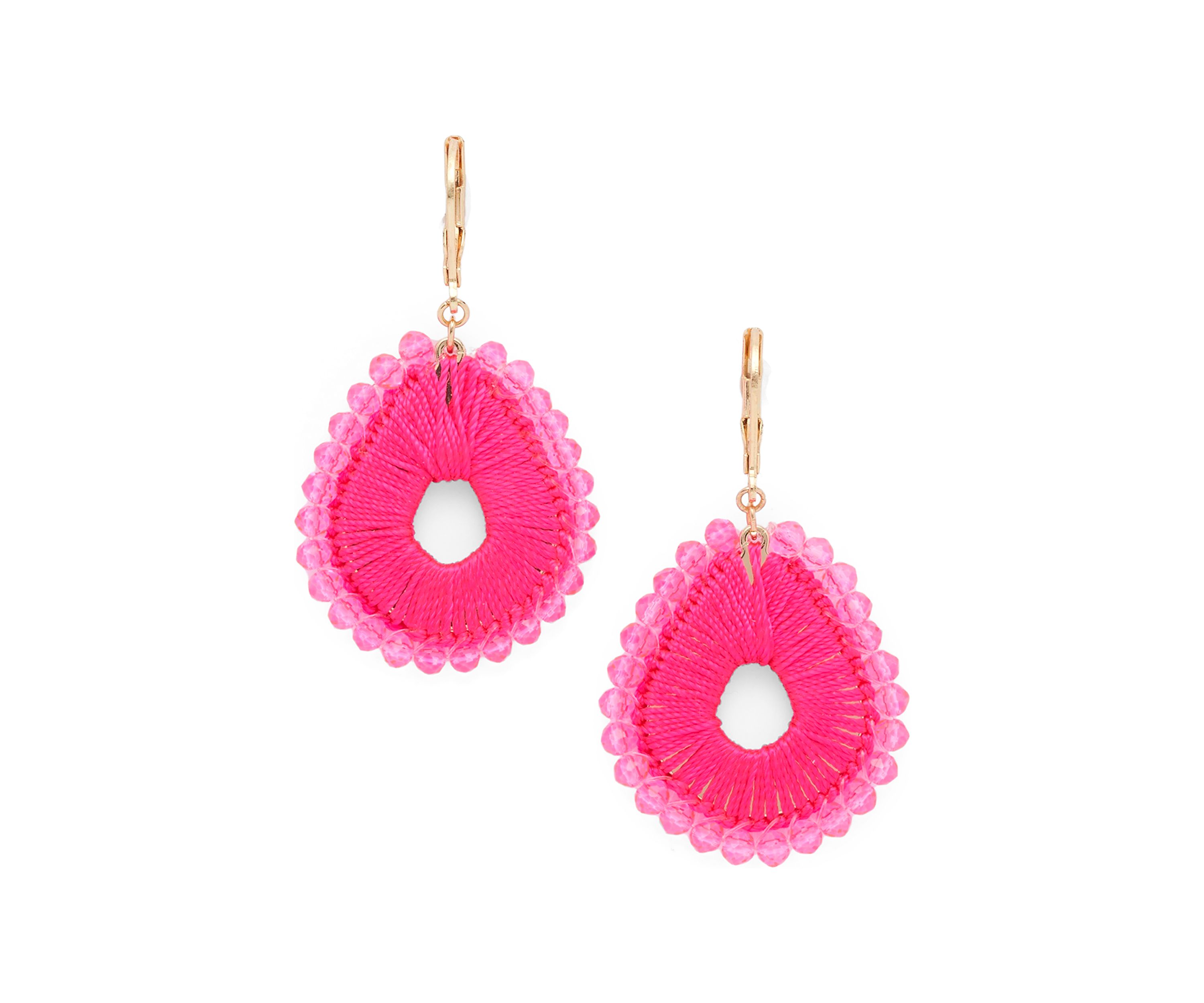 Thread Beaded Lever Back Drop Earrings