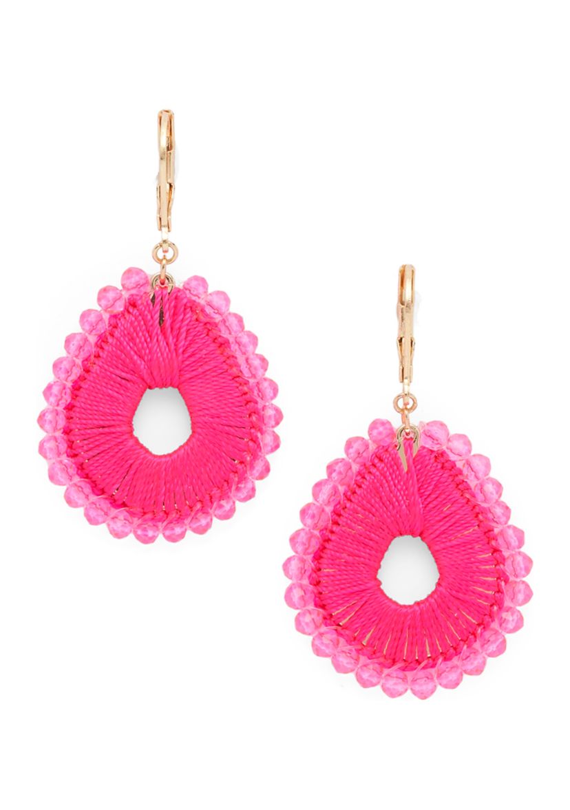 Thread Beaded Lever Back Drop Earrings