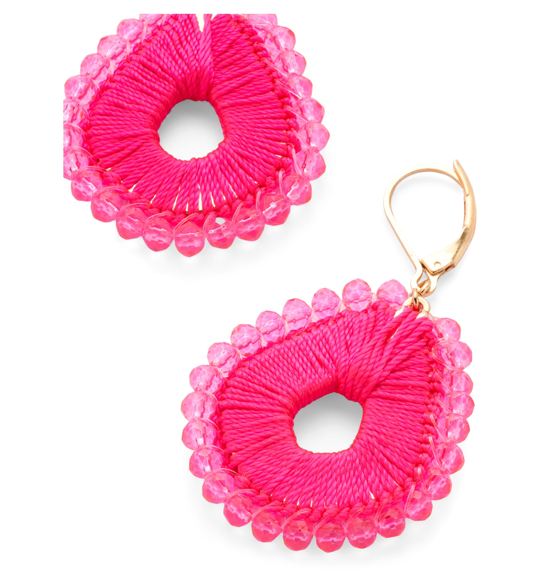 Thread Beaded Lever Back Drop Earrings
