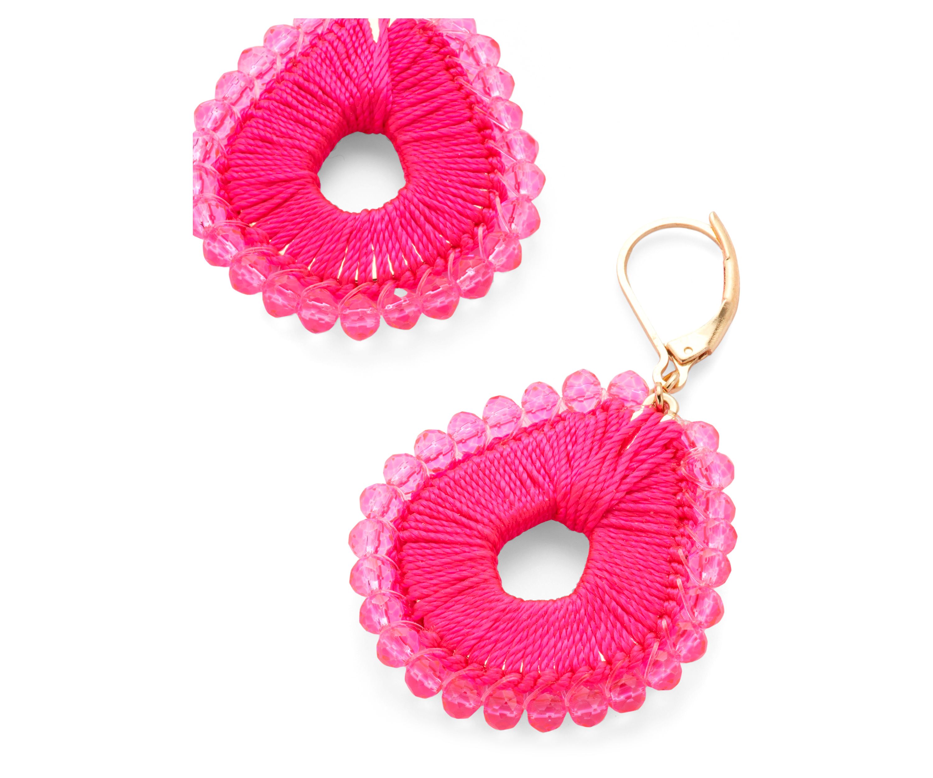 Thread Beaded Lever Back Drop Earrings