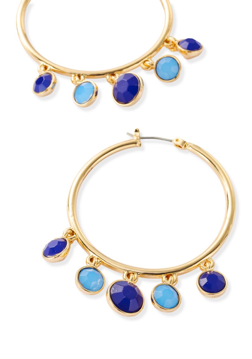 Gold Tone Blue Shaky C Hoop Earrings