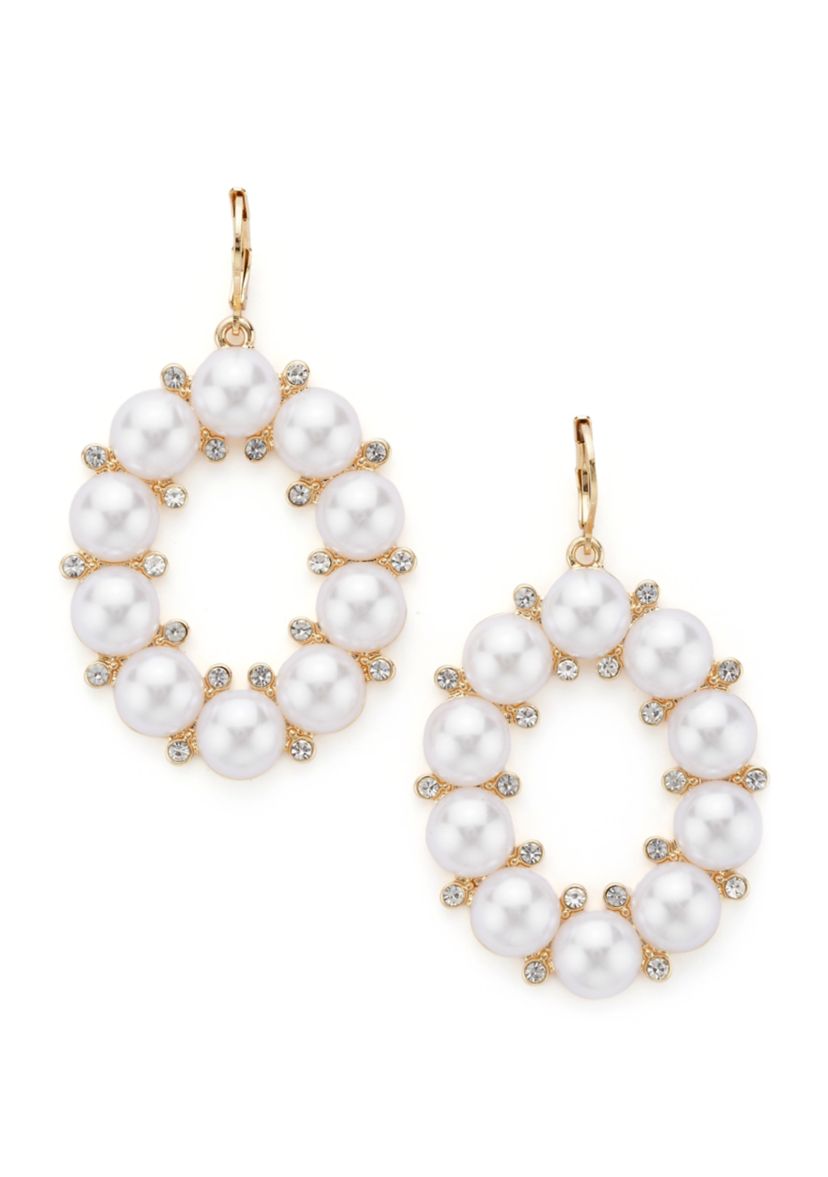 Gold Tone Statement Pearl Drop Earrings