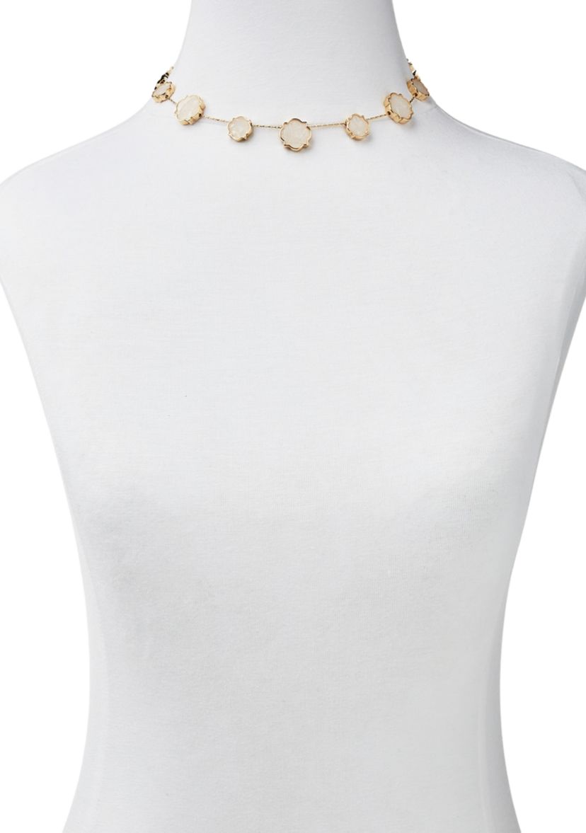 Gold Tone 16 White Foil Collar Necklace
