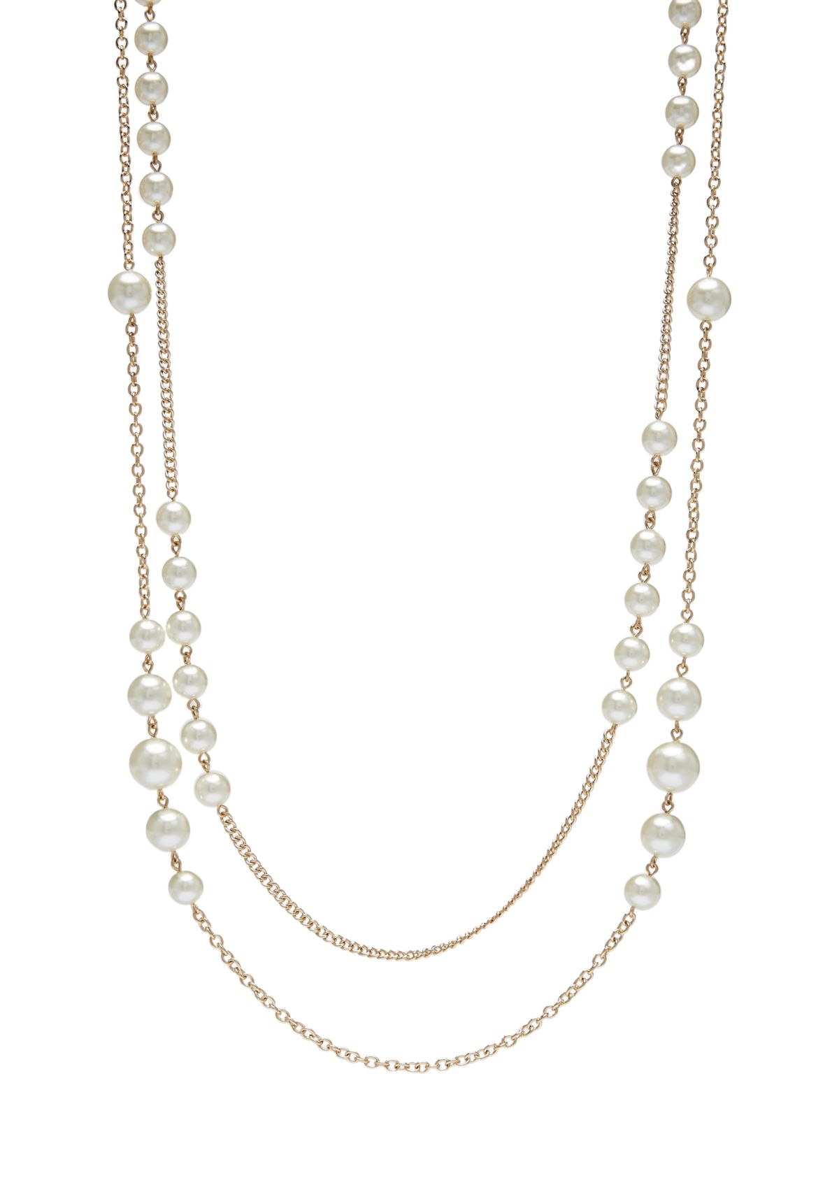 Gold Tone 42 Double Row Pearl Strand Necklace