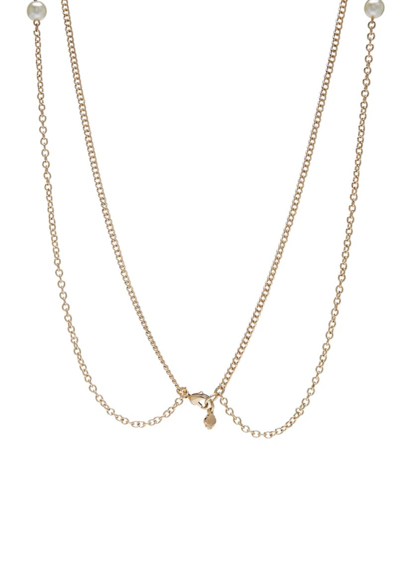 Gold Tone 42 Double Row Pearl Strand Necklace