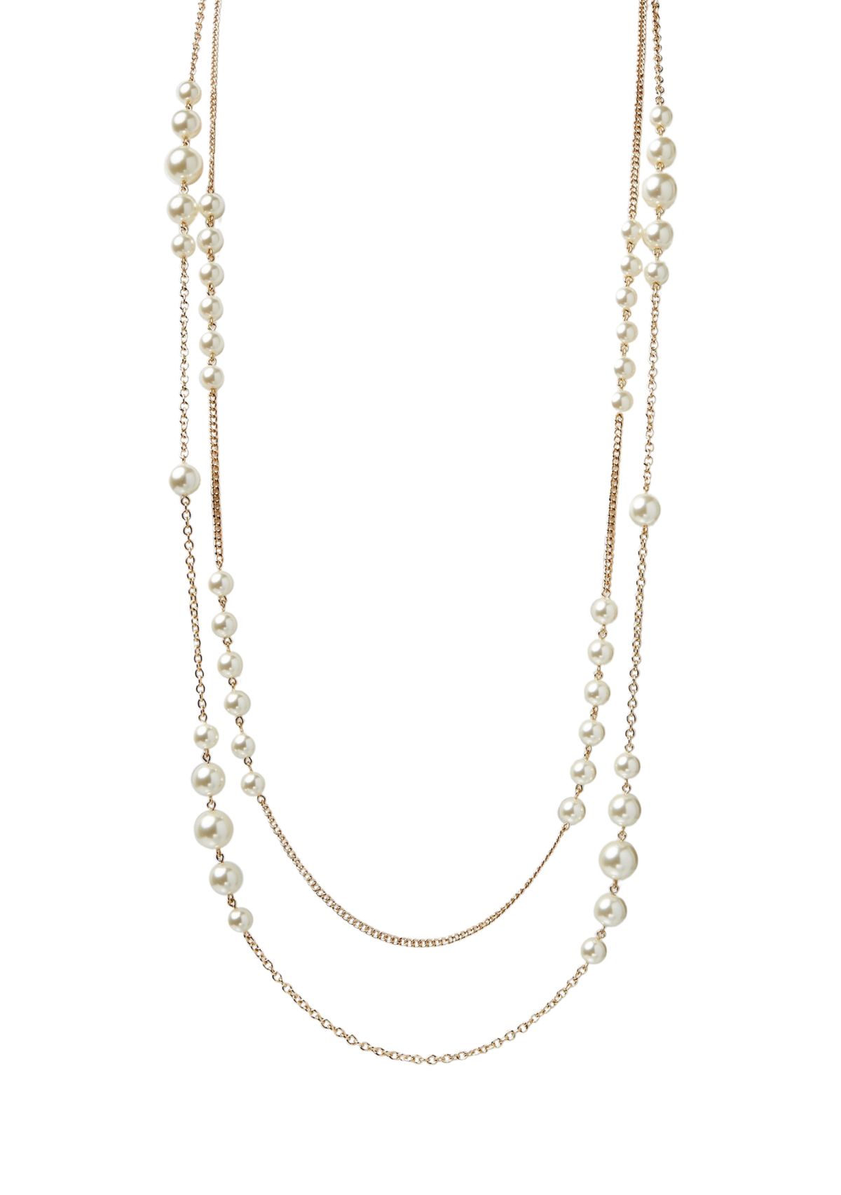 Gold Tone 42 Double Row Pearl Strand Necklace