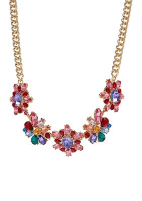 Crown & Ivy™ Gold Tone 16'' Multicolored Cluster Frontal Necklace | belk