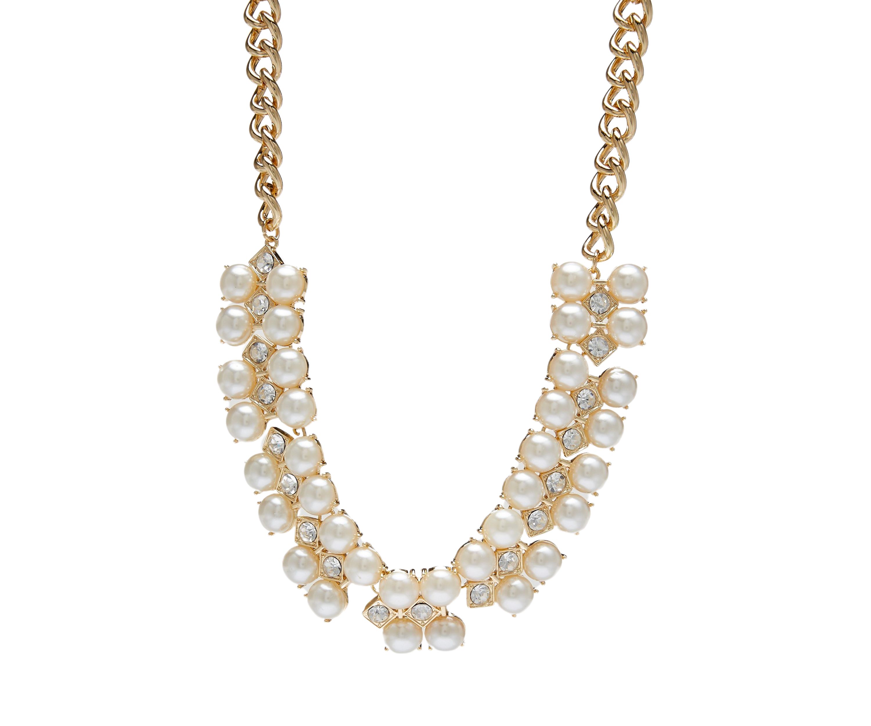 Gold Tone 16 Pearl Frontal Necklace