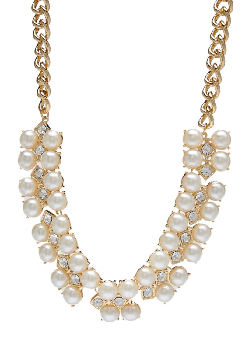 Gold Tone 16 Pearl Frontal Necklace