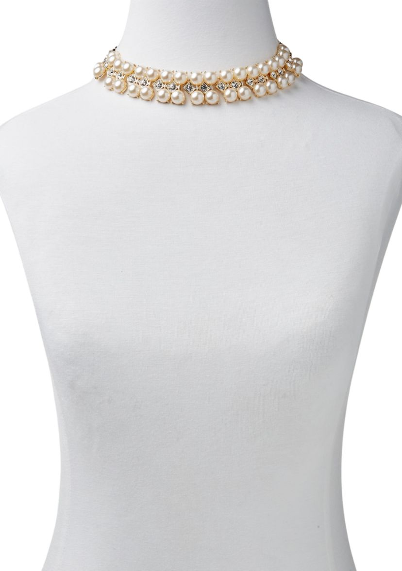 Gold Tone 16 Pearl Frontal Necklace