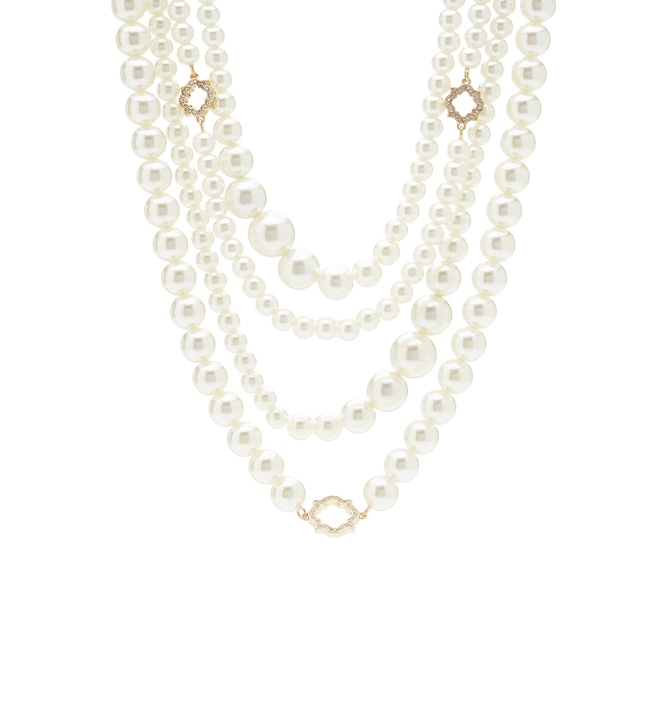 Gold Tone Multi Foil Multi Strand Pearl Necklace