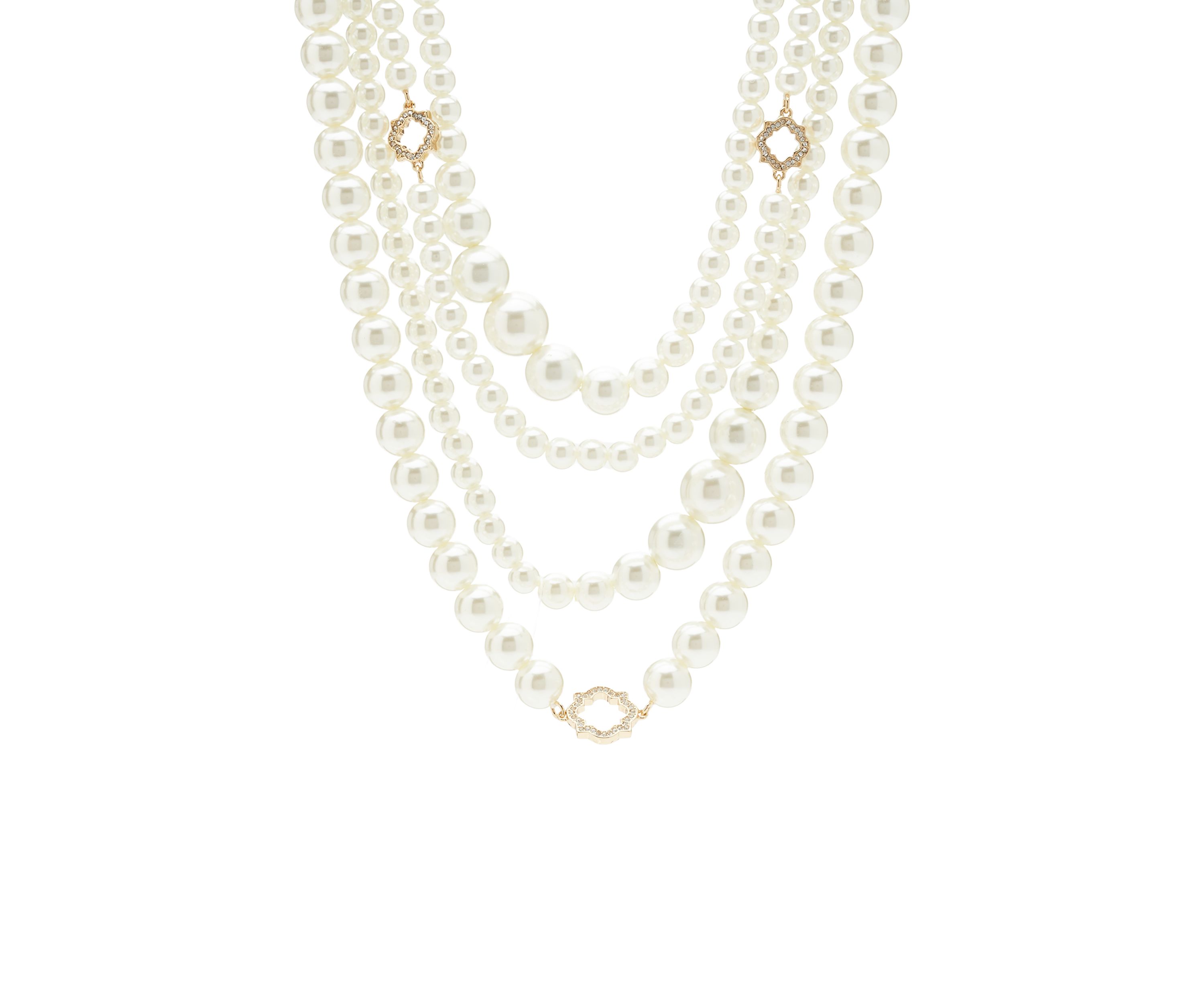 Gold Tone Multi Foil Multi Strand Pearl Necklace