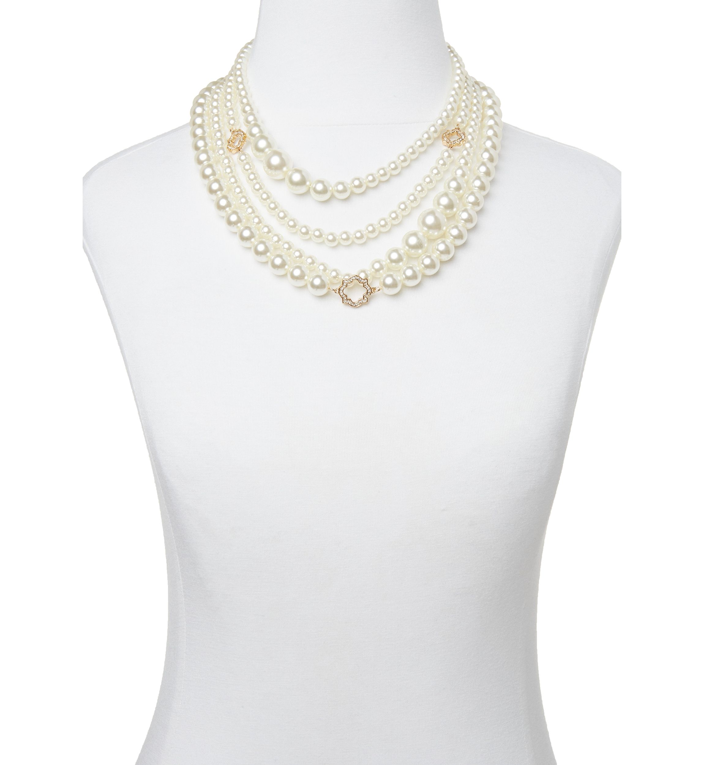 Gold Tone Multi Foil Multi Strand Pearl Necklace