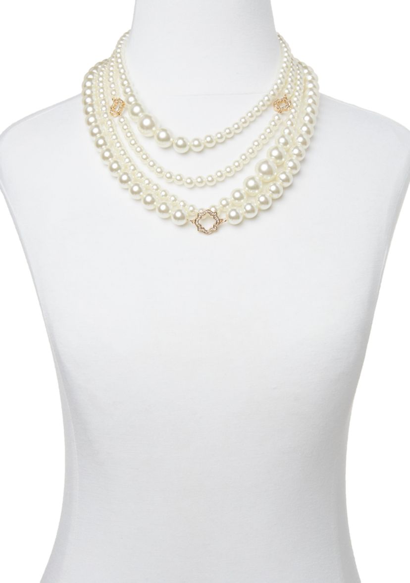 Gold Tone Multi Foil Multi Strand Pearl Necklace