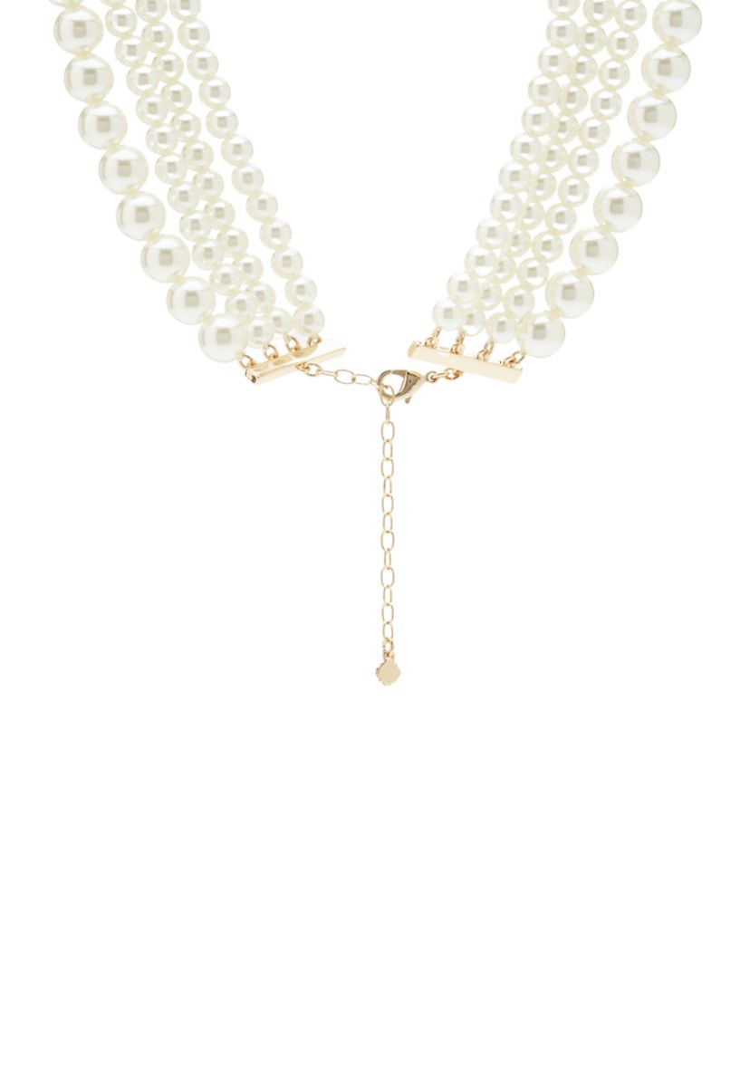 Gold Tone Multi Foil Multi Strand Pearl Necklace