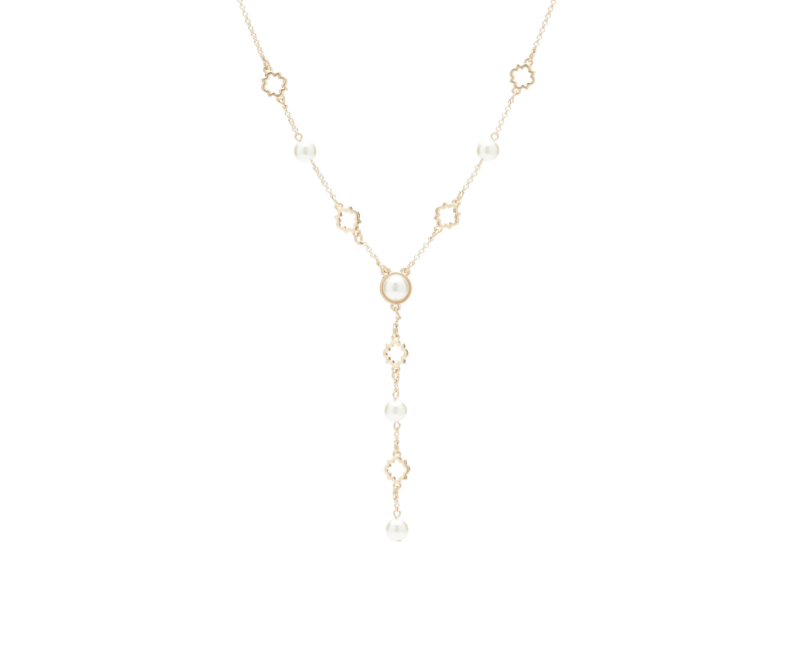 Gold Foil and Pearl Y Neck Necklace