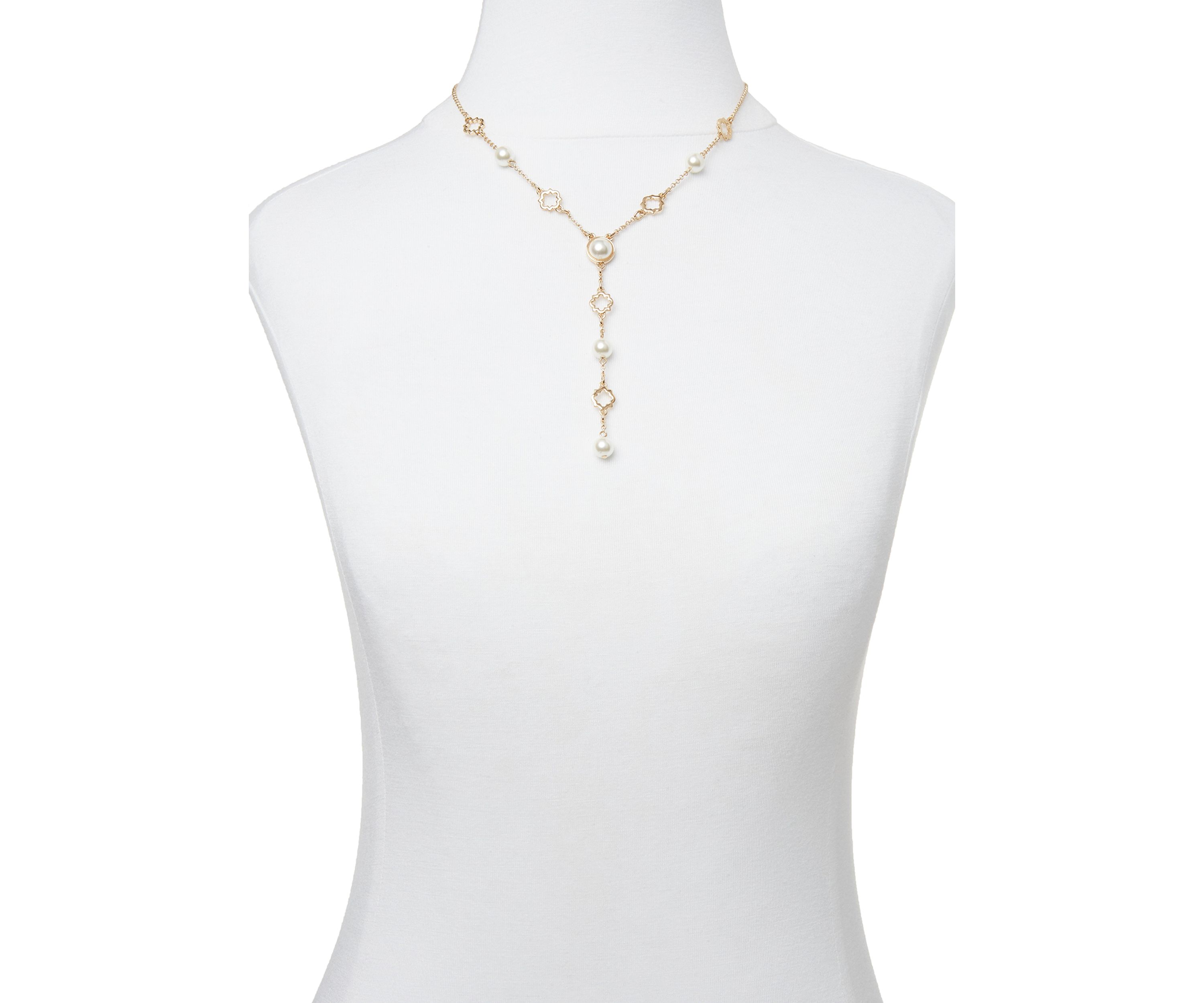Gold Foil and Pearl Y Neck Necklace
