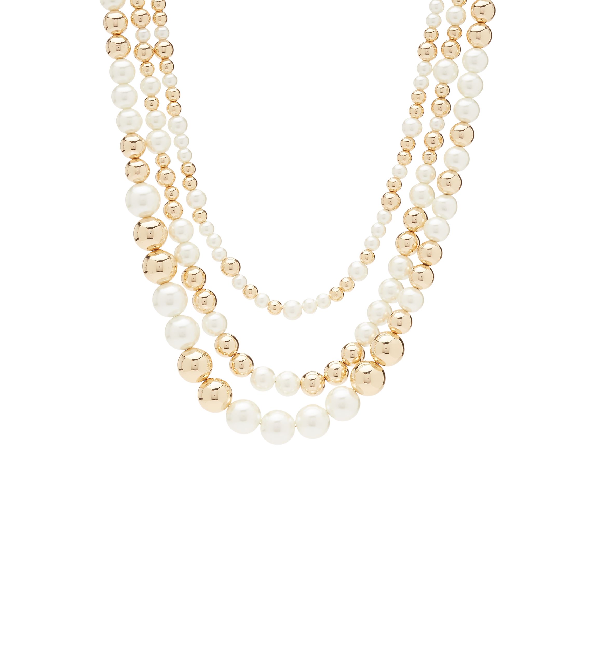 Gold Tone 16" Pearl Round Multirow Collar Necklace