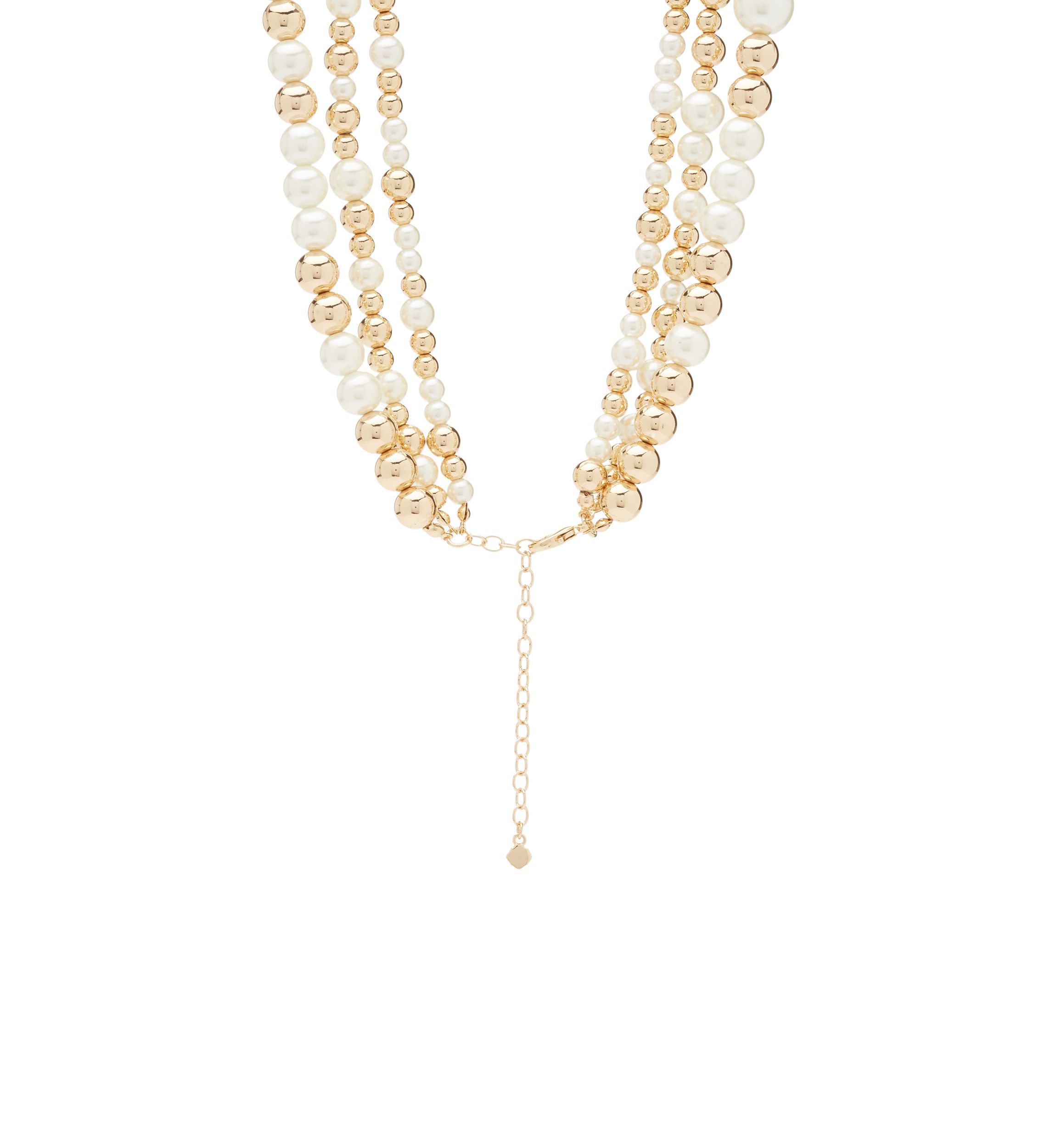 Gold Tone 16" Pearl Round Multirow Collar Necklace
