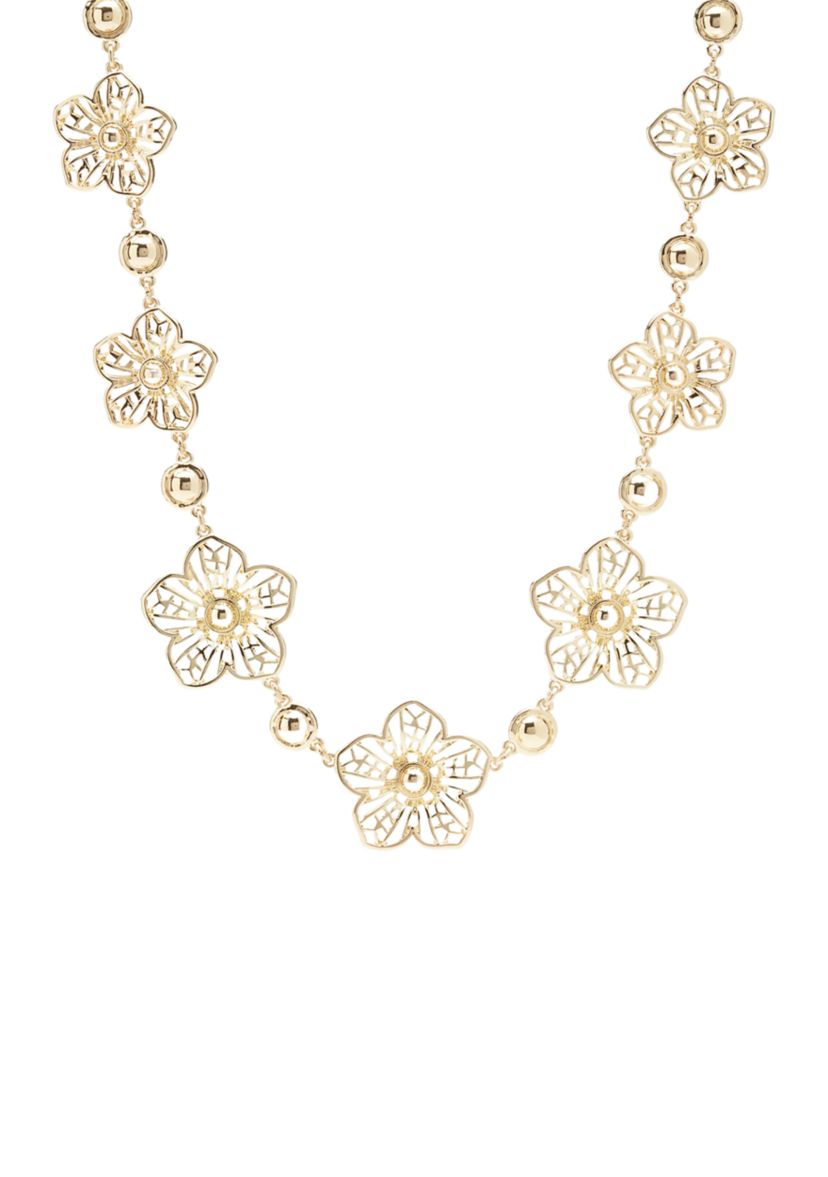 Gold Tone 16 Flower Frontal Necklace
