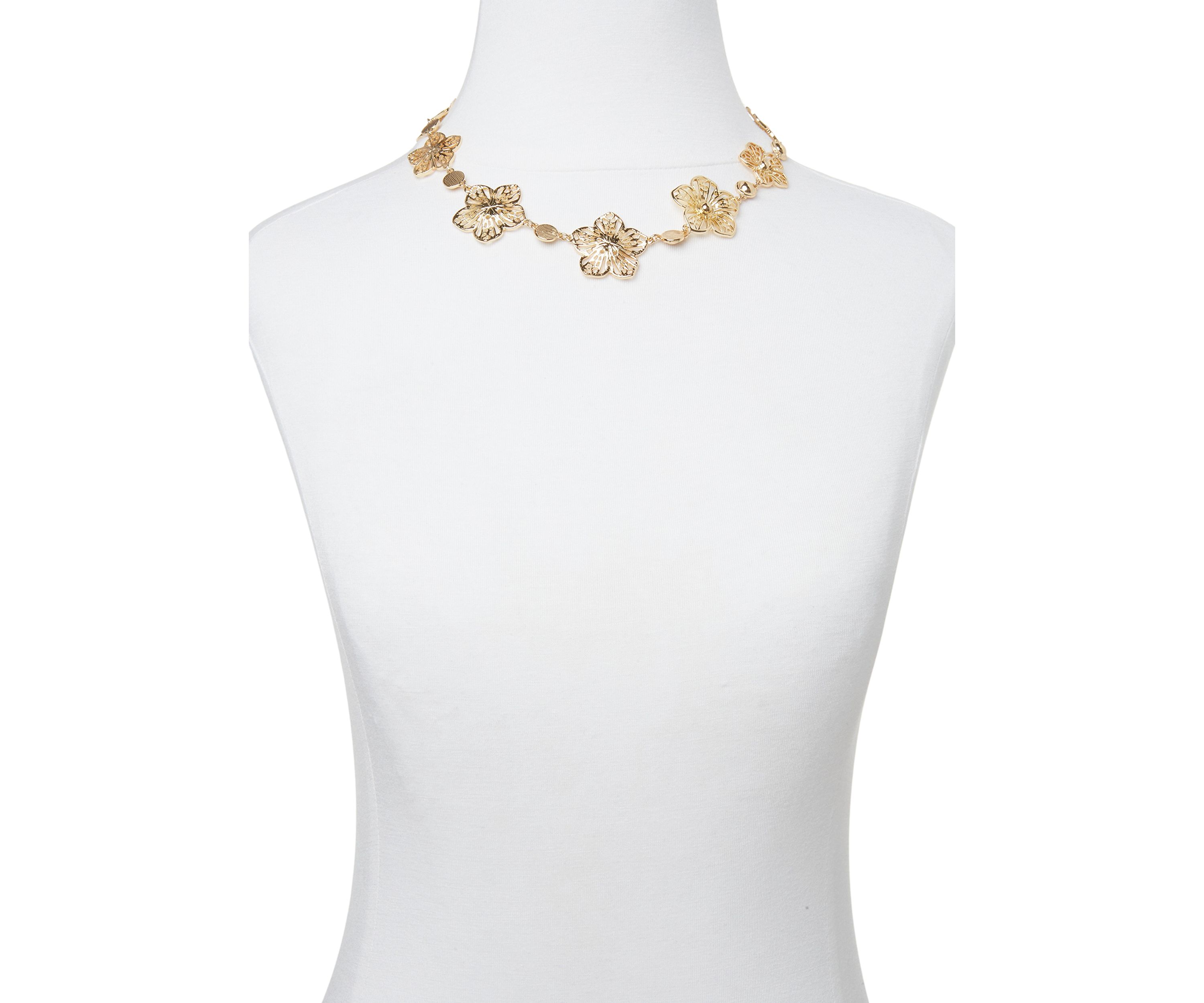 Gold Tone 16 Flower Frontal Necklace