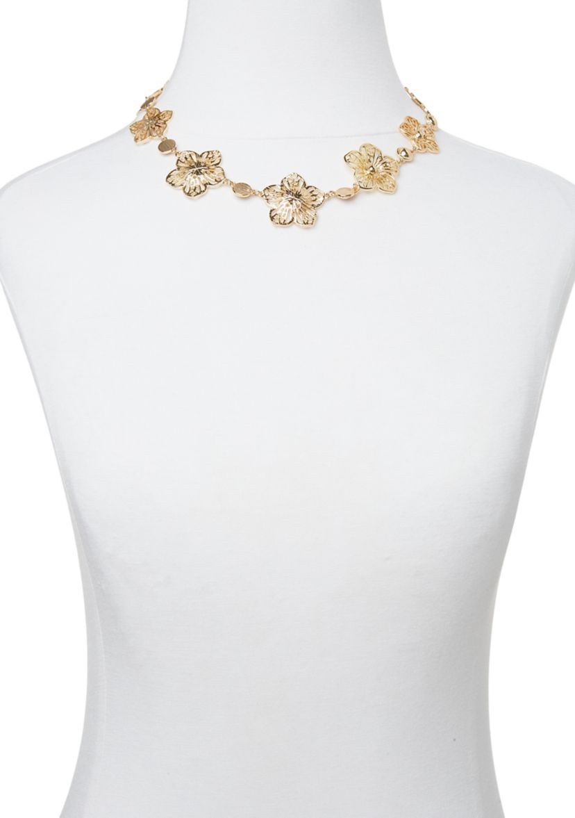 Gold Tone 16 Flower Frontal Necklace