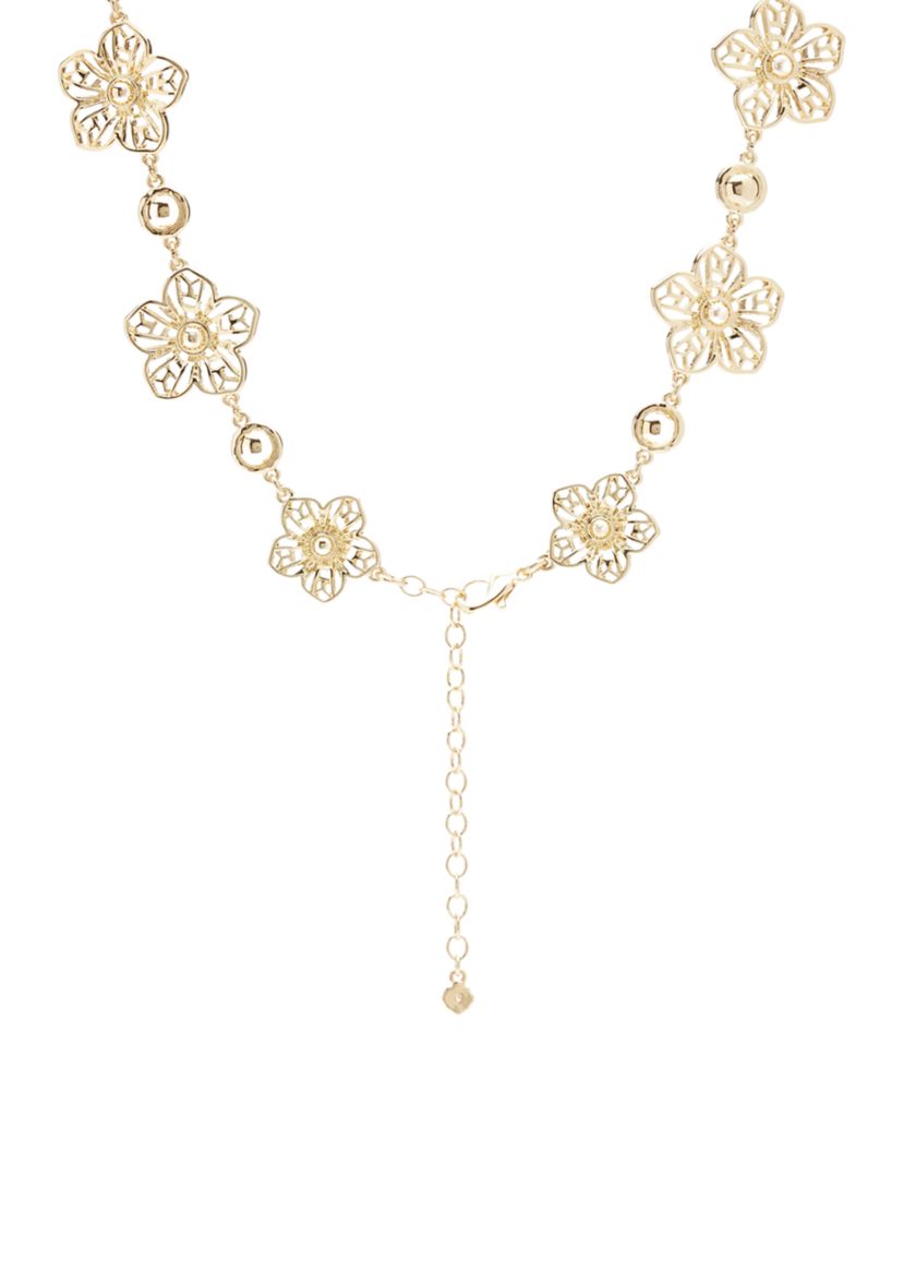 Gold Tone 16 Flower Frontal Necklace