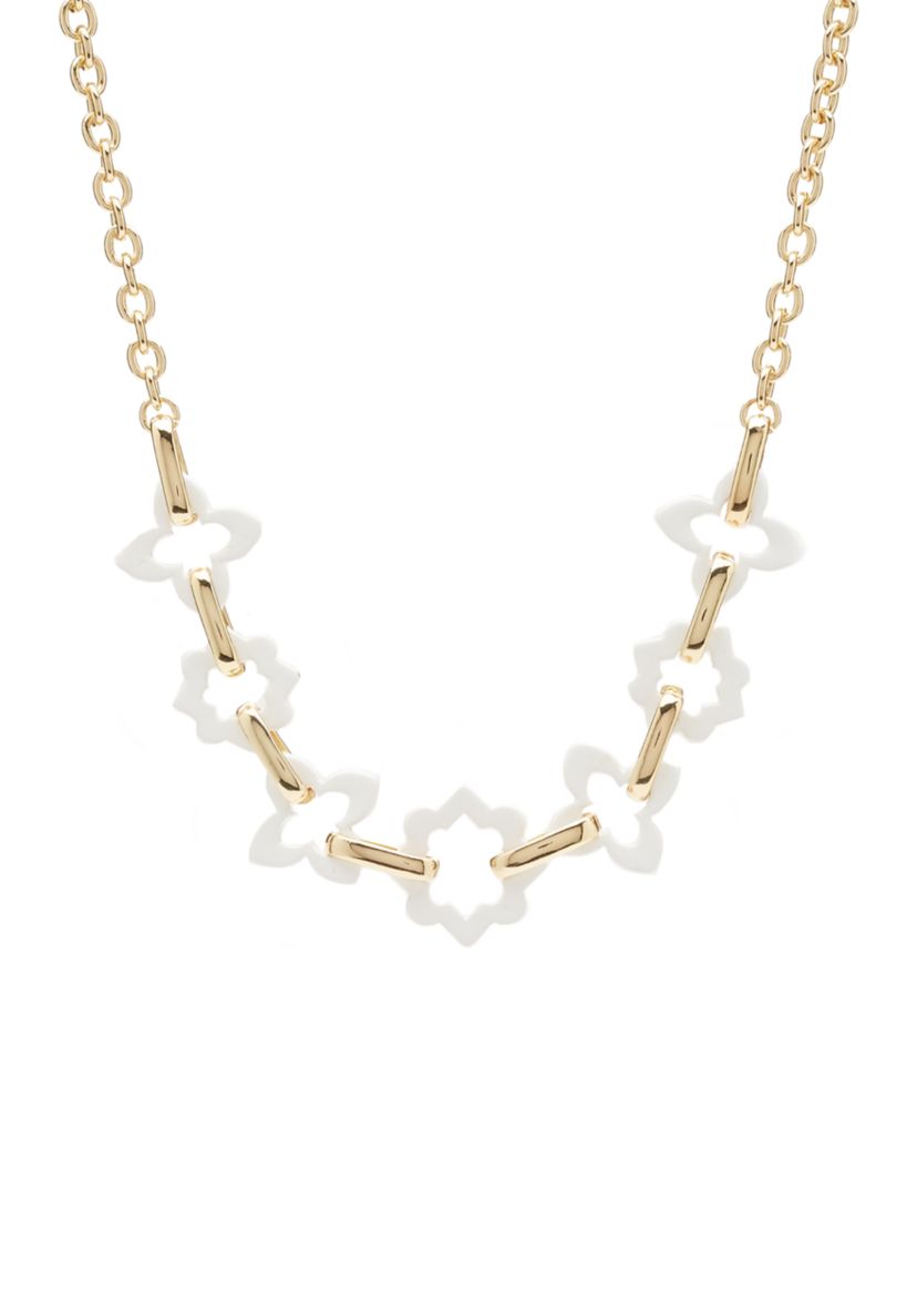 Gold Tone White Spray Color Collar Necklace