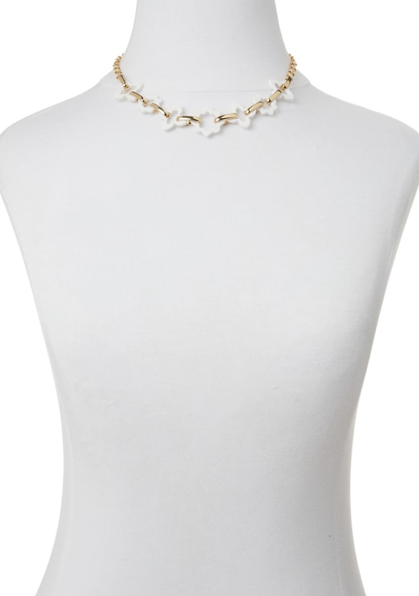 Gold Tone White Spray Color Collar Necklace