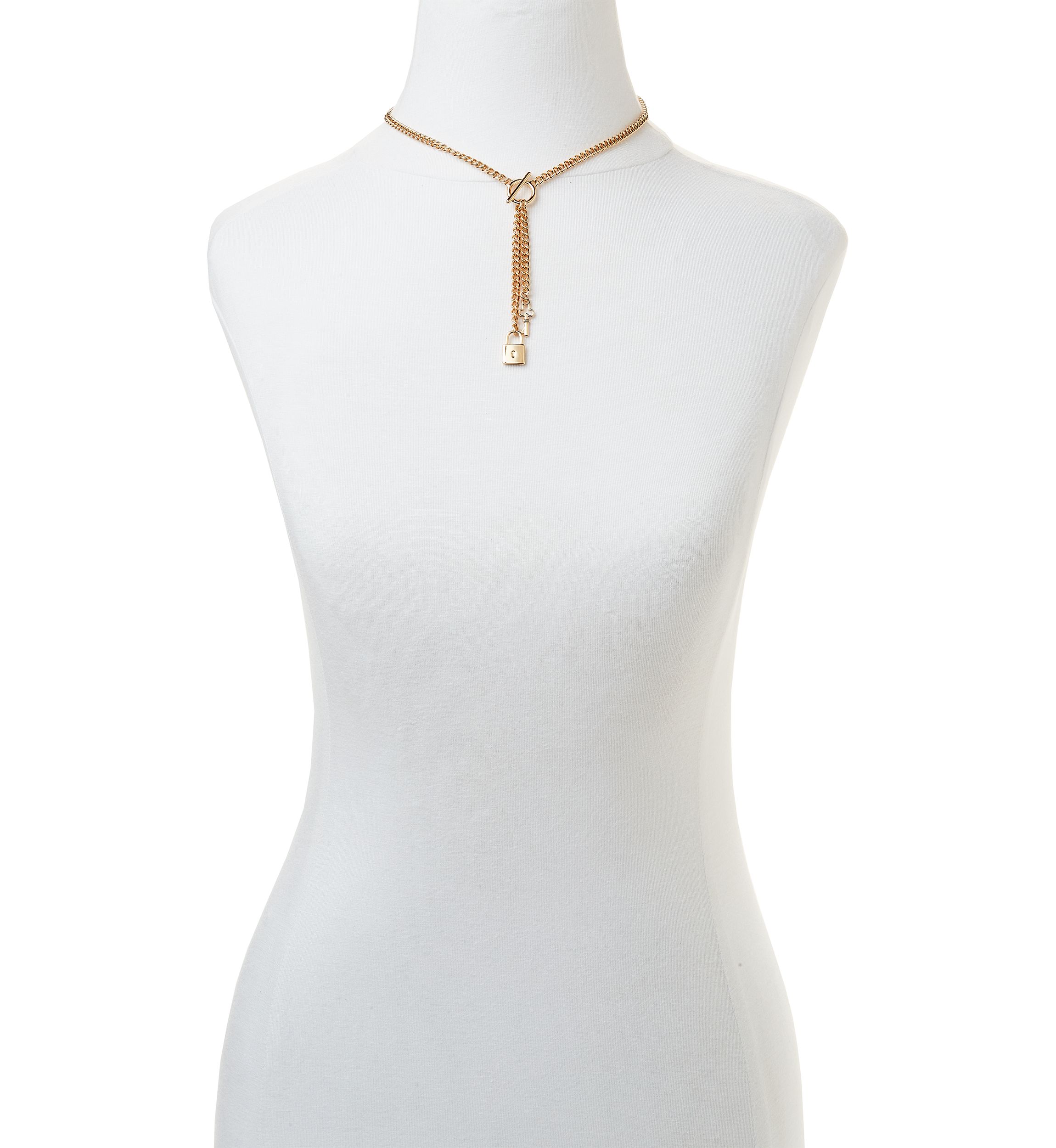 Gold Tone 16" 2 Row Lock and Key Pendant Necklace