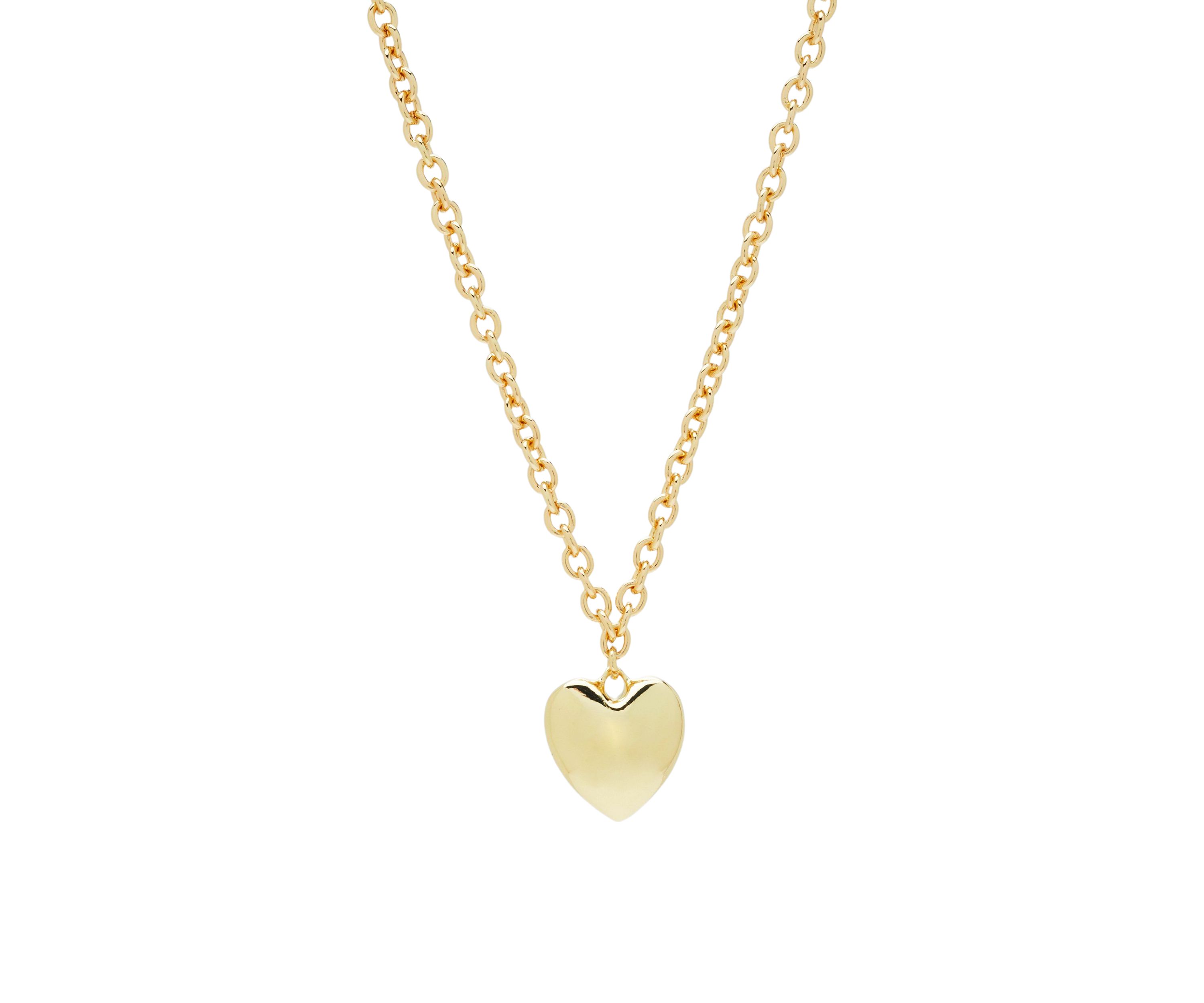 Gold Tone Puffed Heart Pendant Necklace