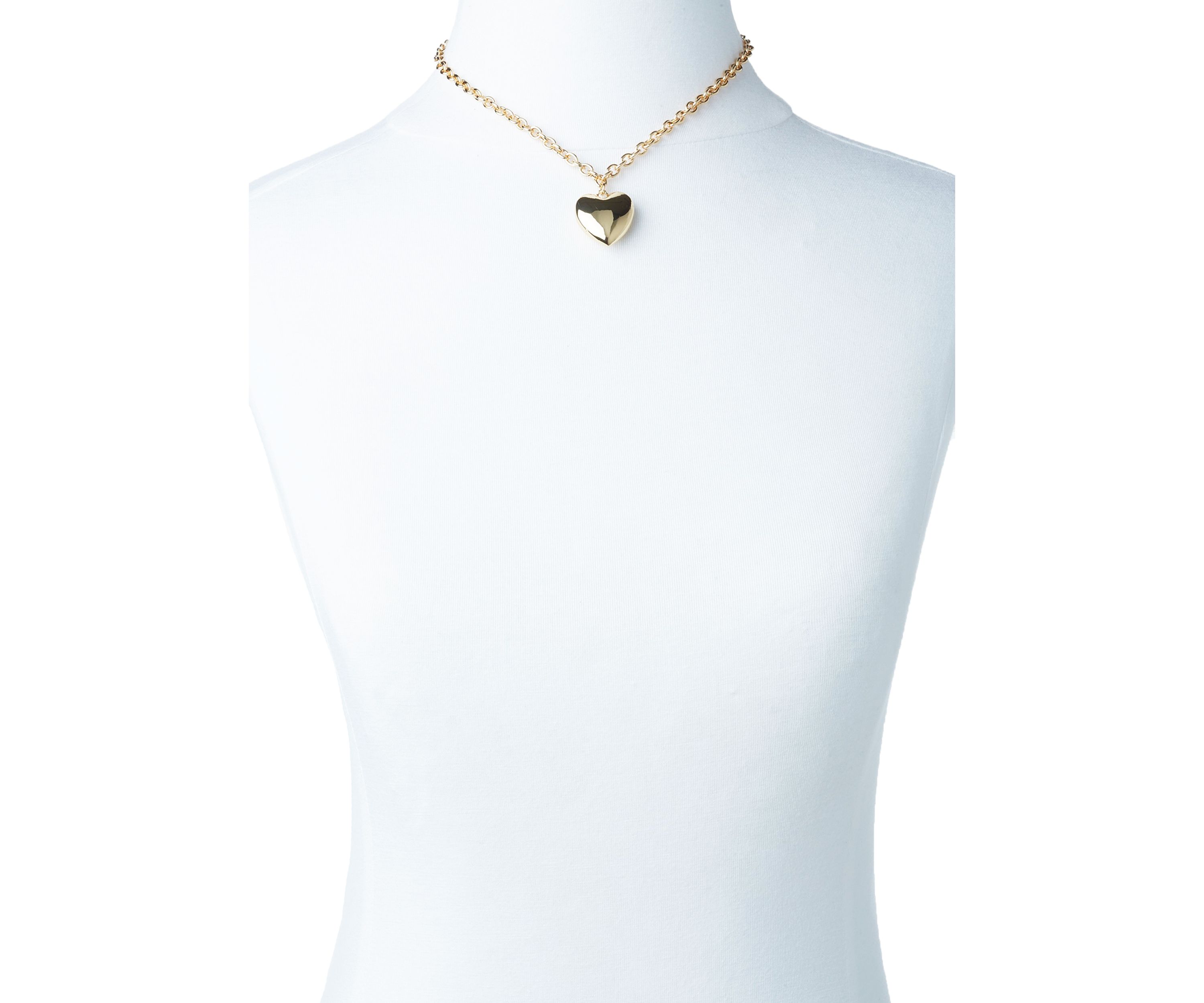 Gold Tone Puffed Heart Pendant Necklace