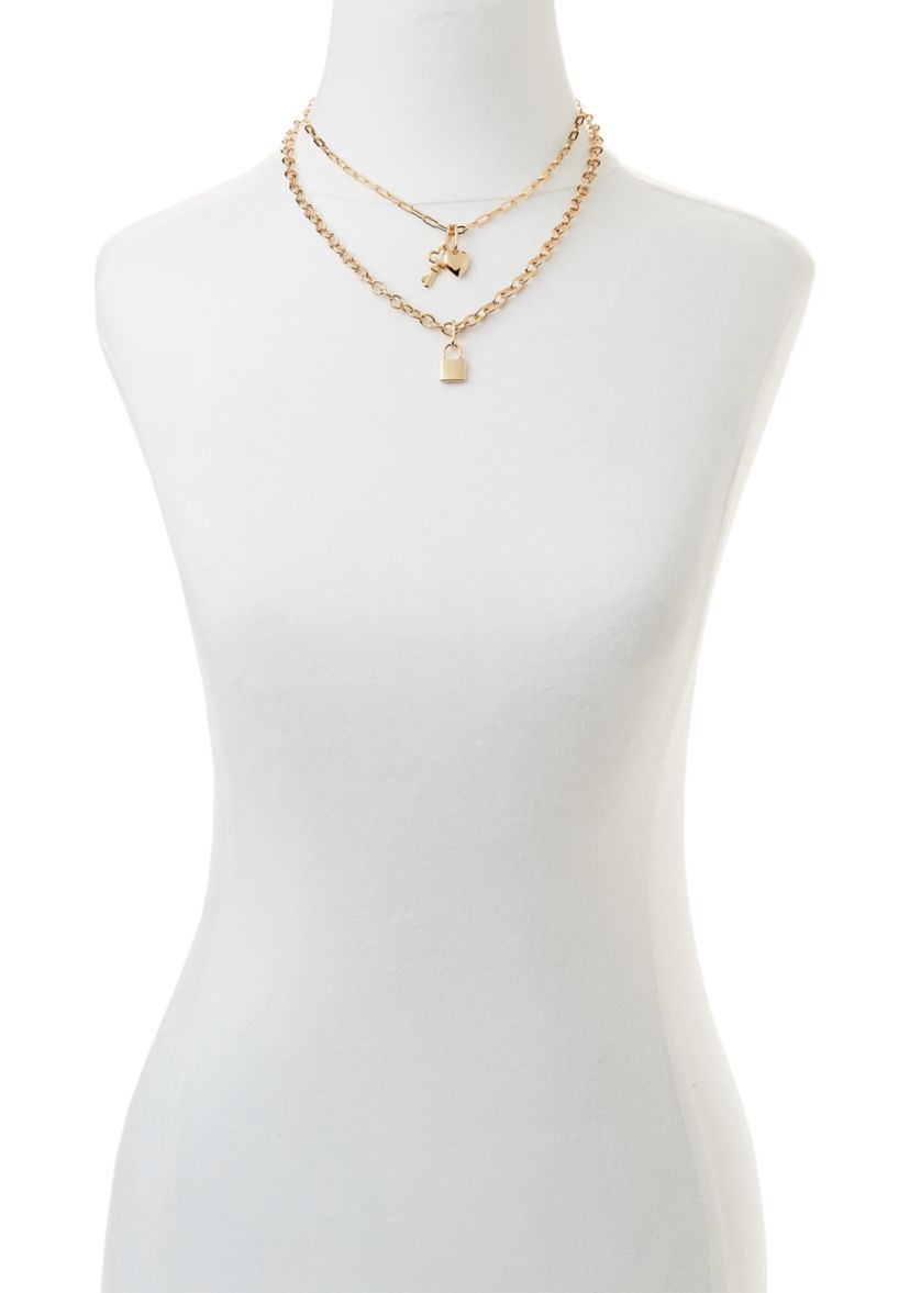Gold Tone 16" Sapphire Quatrefoil Multi Row Necklace