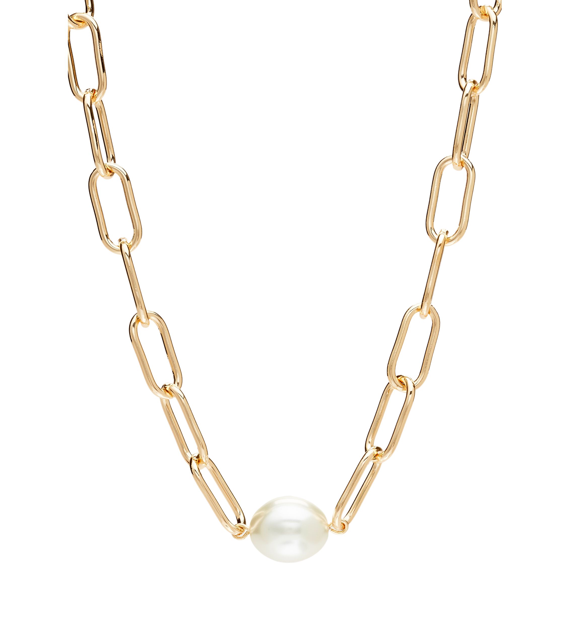 Gold Tone Pearl Multirow Mix Chain Necklace